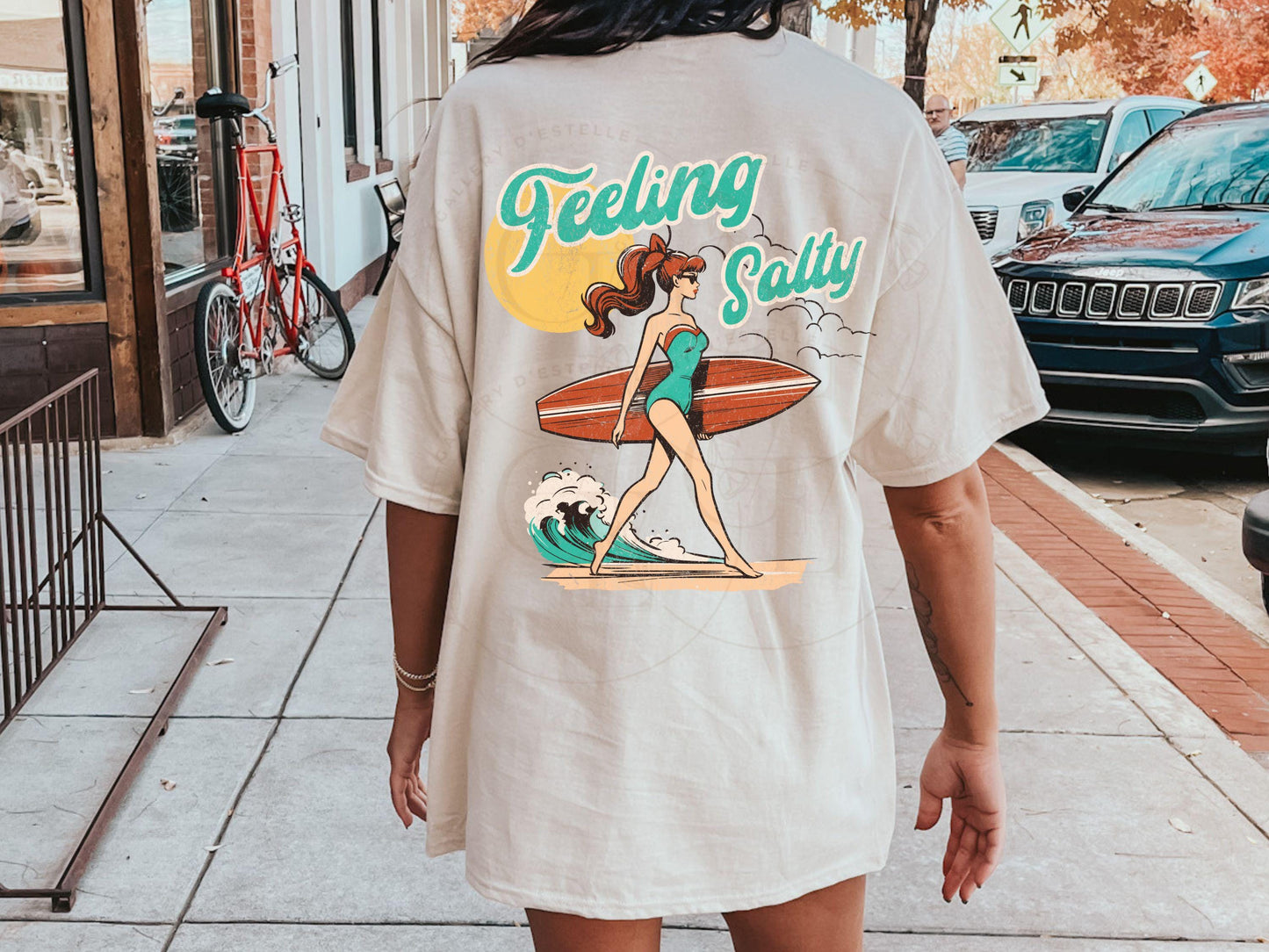 Feeling Salty PNG, Retro Vintage Surf Girl Graphic, Trendy Coastal Beach Shirt Design