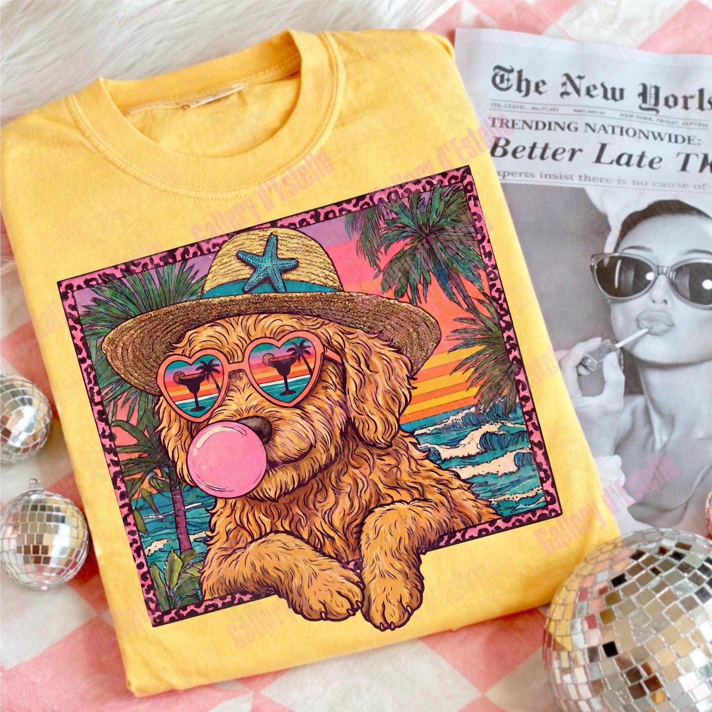 Goldendoodle Summer PNG, Retro Coastal Dog Graphic, Trendy Tropical Beach Shirt Design