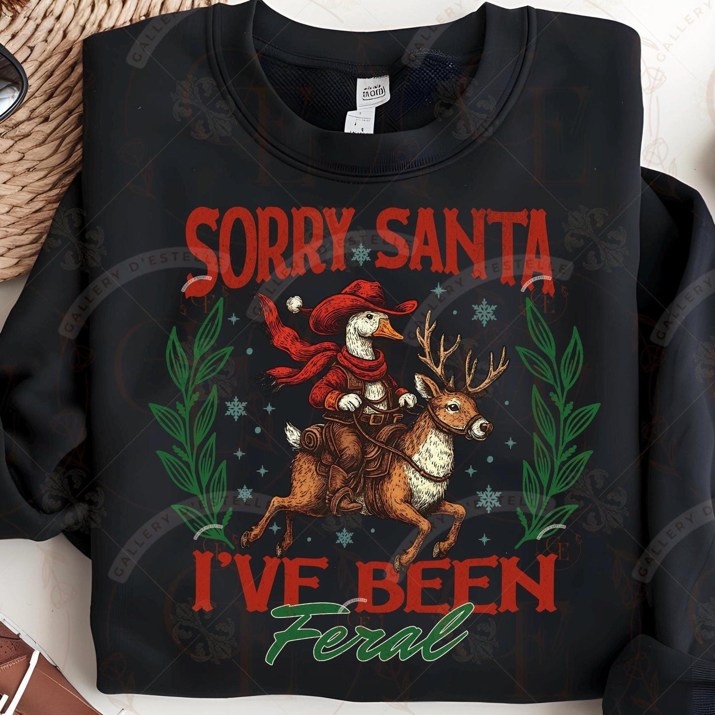 Sorry Santa I’ve Been Feral Goose PNG, Retro Western Cowboy Christmas Graphic, Funny Holiday Farmhouse Art, Festive Country Shirt Design