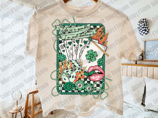 Life Is A Gamble Western Collage PNG, Retro Cowgirl Casino Graphic, Wild West Rodeo Art, Edgy St Patrick's Day Country Shirt Design
