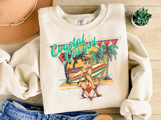 Coastal Cowgirl Western PNG, Retro Summer Girl Graphic ,Trendy Tropical Cowgirl Beach Shirt Design