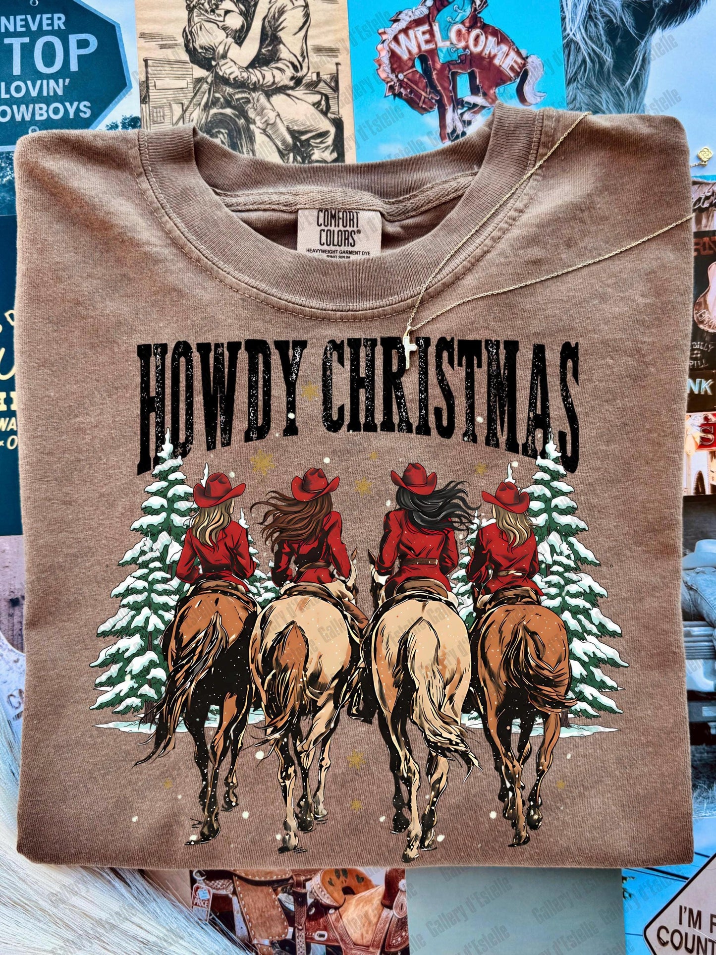 Western Howdy Christmas PNG, Retro Cowgirl Holiday Graphic, Festive Country Shirt Rodeo Design