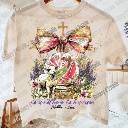 He Is Not Here He Has Risen PNG, Christian Resurrection Graphic, Vintage Religious Art, Coquette Faith Shirt Design