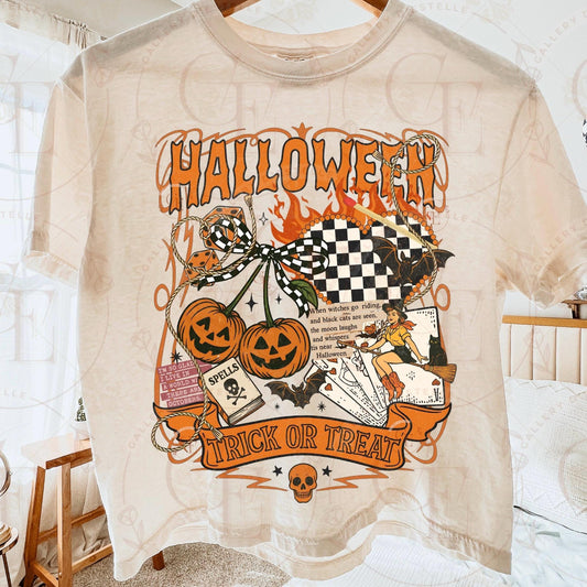 Retro Halloween Collage PNG, Spooky Trick Or Treat Graphic, Western Cowgirl Witch Shirt Design
