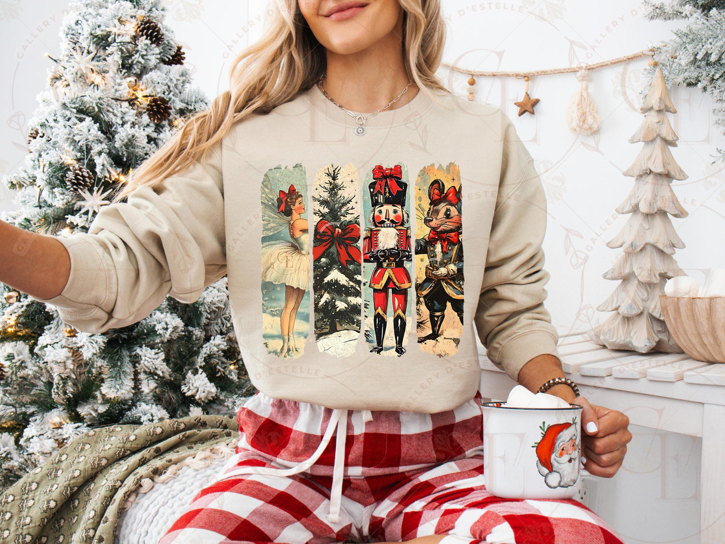 Nostalgic Christmas Brushstroke PNG, Retro Holiday Collage, Vintage Ballerina Nutcracker Tree Festive Shirt Design