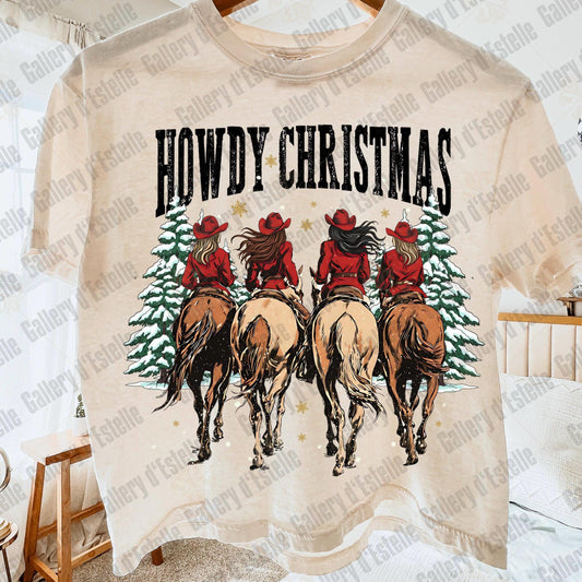 Western Howdy Christmas PNG, Retro Cowgirl Holiday Graphic, Festive Country Shirt Rodeo Design