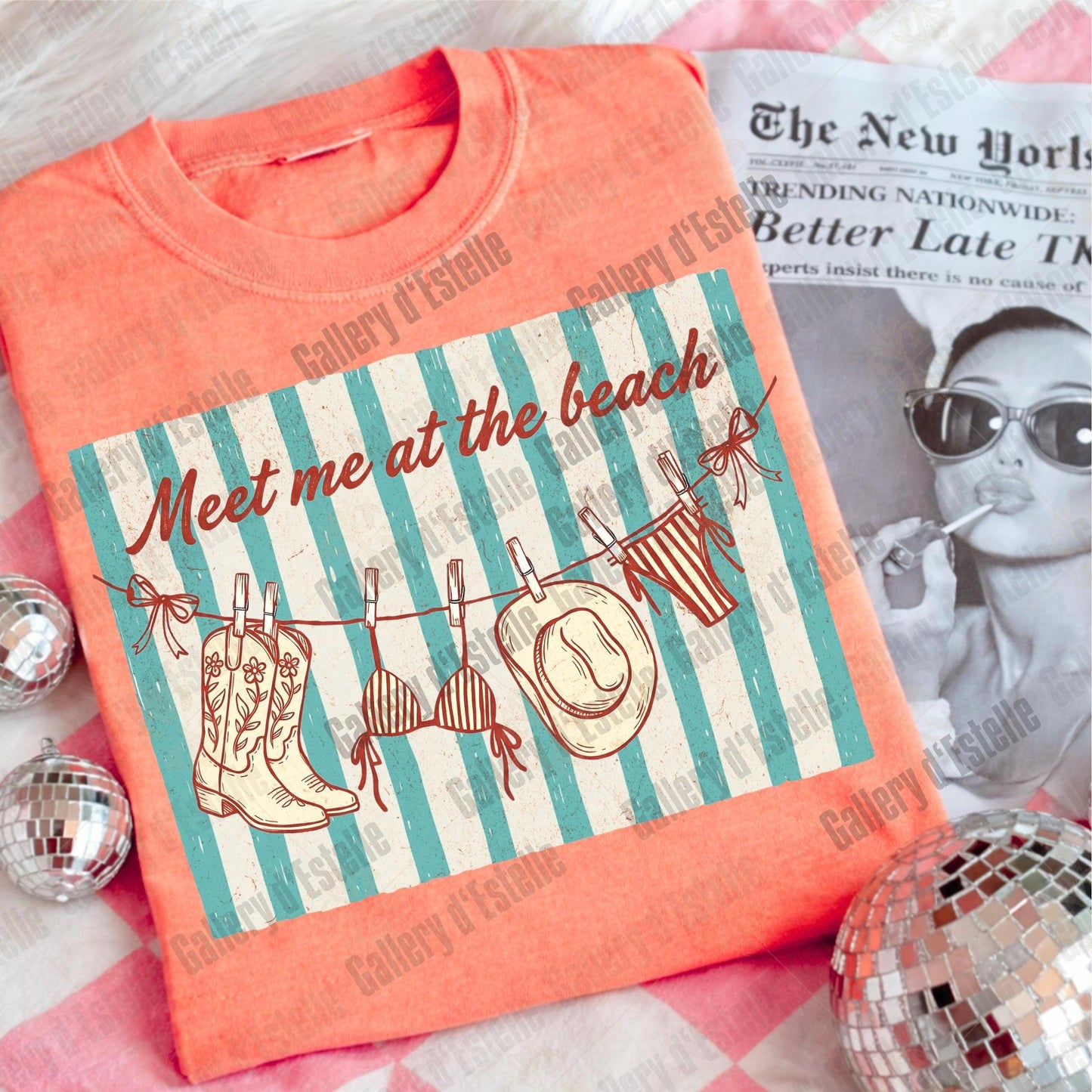 Meet Me at the Beach PNG, Retro Coastal Cowgirl Graphic, Trendy Western Summer Shirt Design