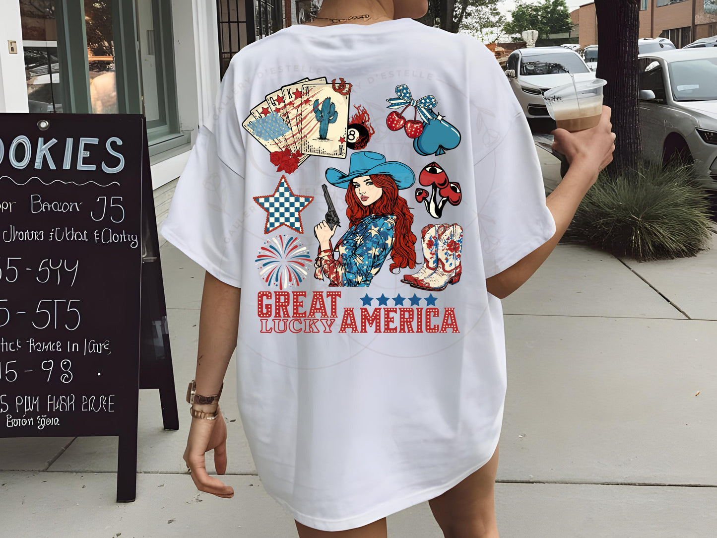 Great America Lucky PNG, Western Patriotic Cowgirl Casino Collage, Lucky 4th of July Country Shirt Design