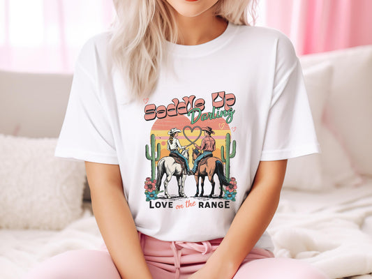 Saddle Up Darling PNG, Retro Cowboy & Cowgirl Love on the Range Western Graphic, Romantic Country Life Shirt Design