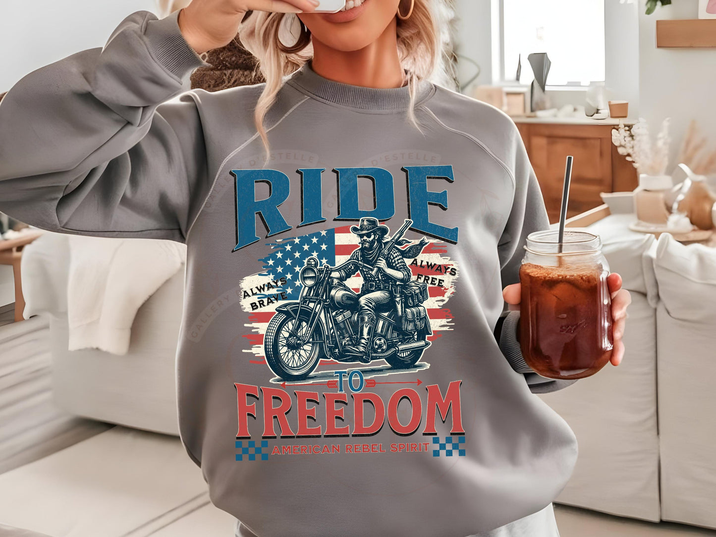American Rebel Cowboy PNG, Vintage Motorcycle Biker Graphic, Edgy Western Independence Day Shirt Design