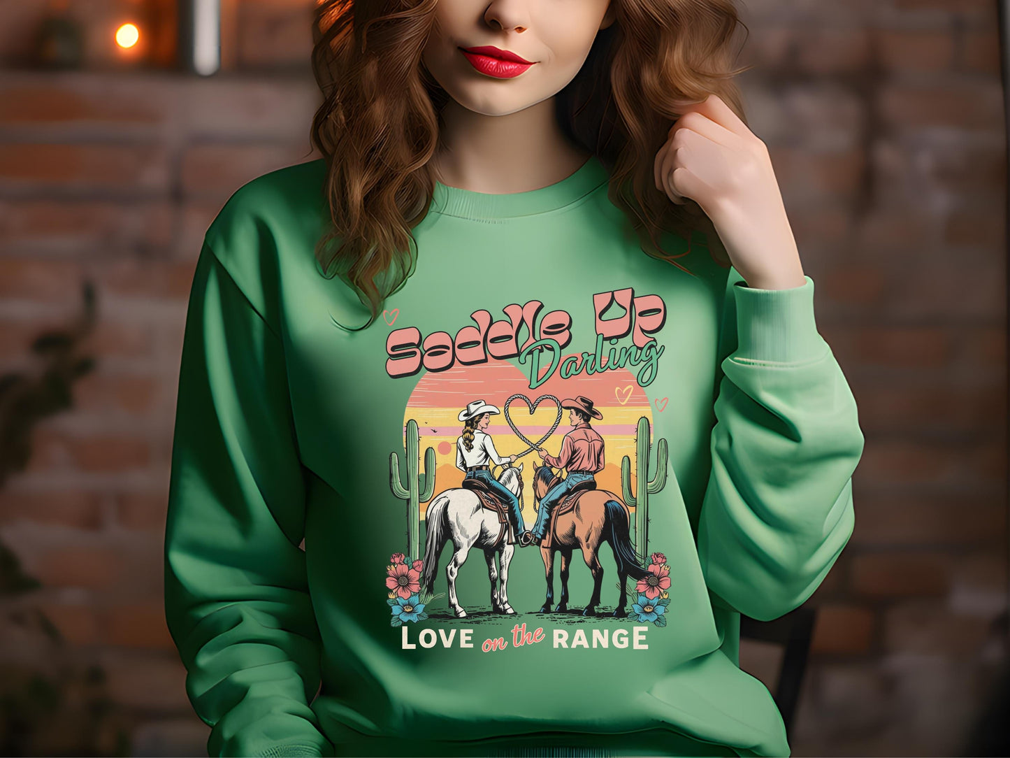 Saddle Up Darling PNG, Retro Cowboy & Cowgirl Love on the Range Western Graphic, Romantic Country Life Shirt Design