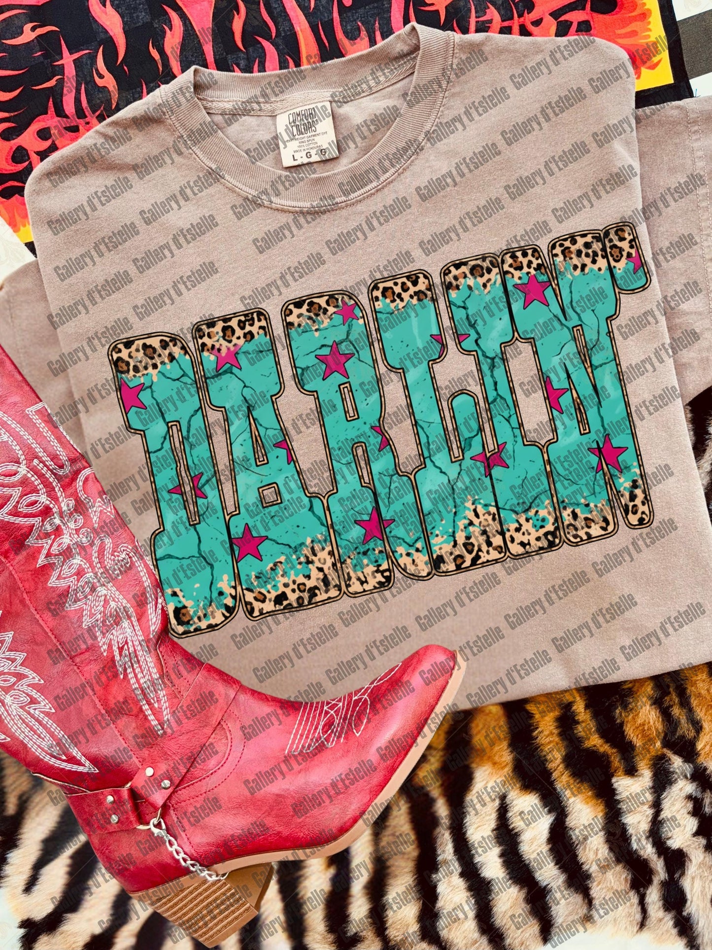 Western Darlin PNG, Retro Leopard Cowgirl Graphic, Trendy Country Girl Shirt Design