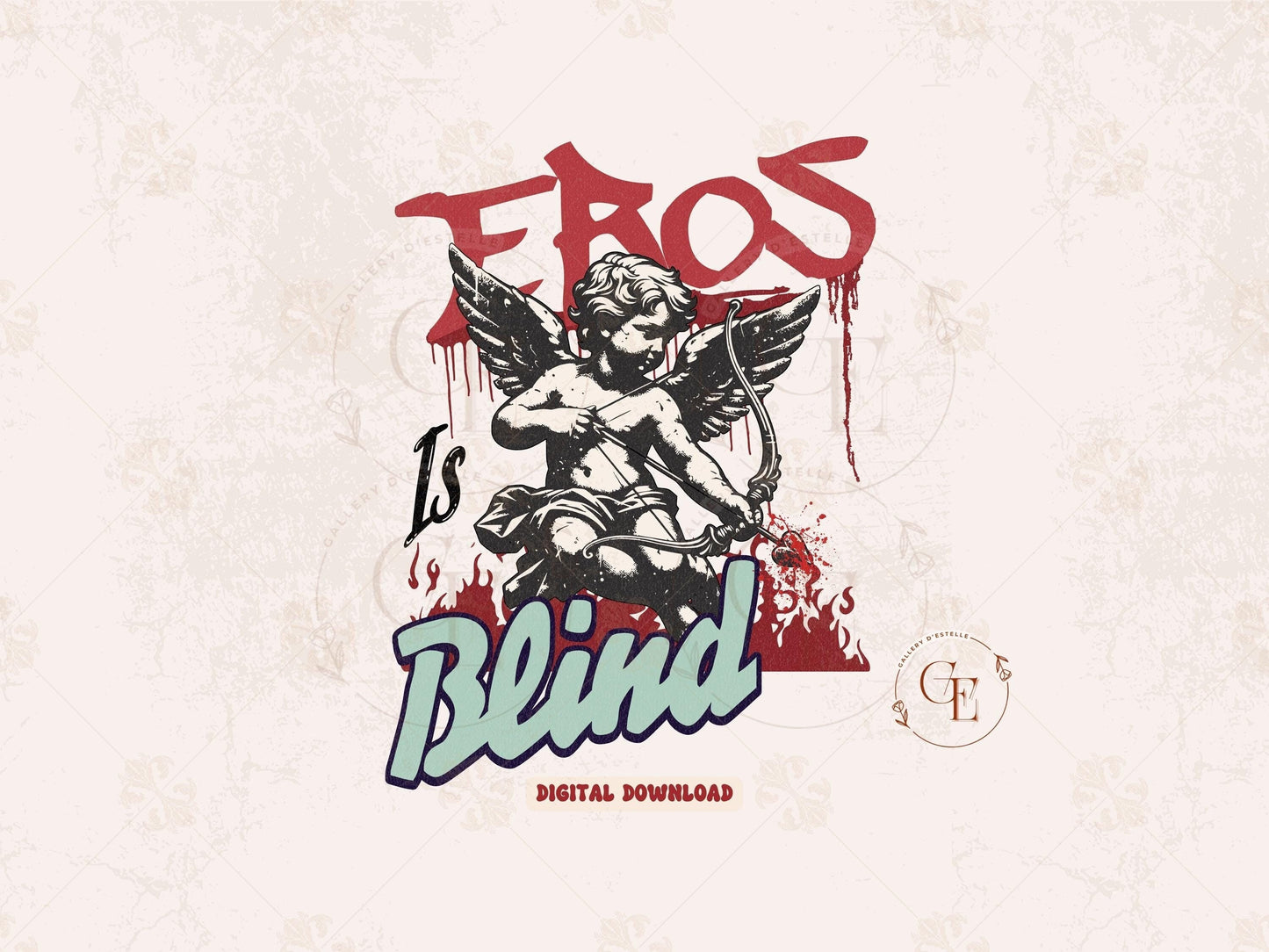 Eros is Blind PNG, Vintage Greek Cupid Love Graphic, Trendy Gothic Valentines Shirt Design