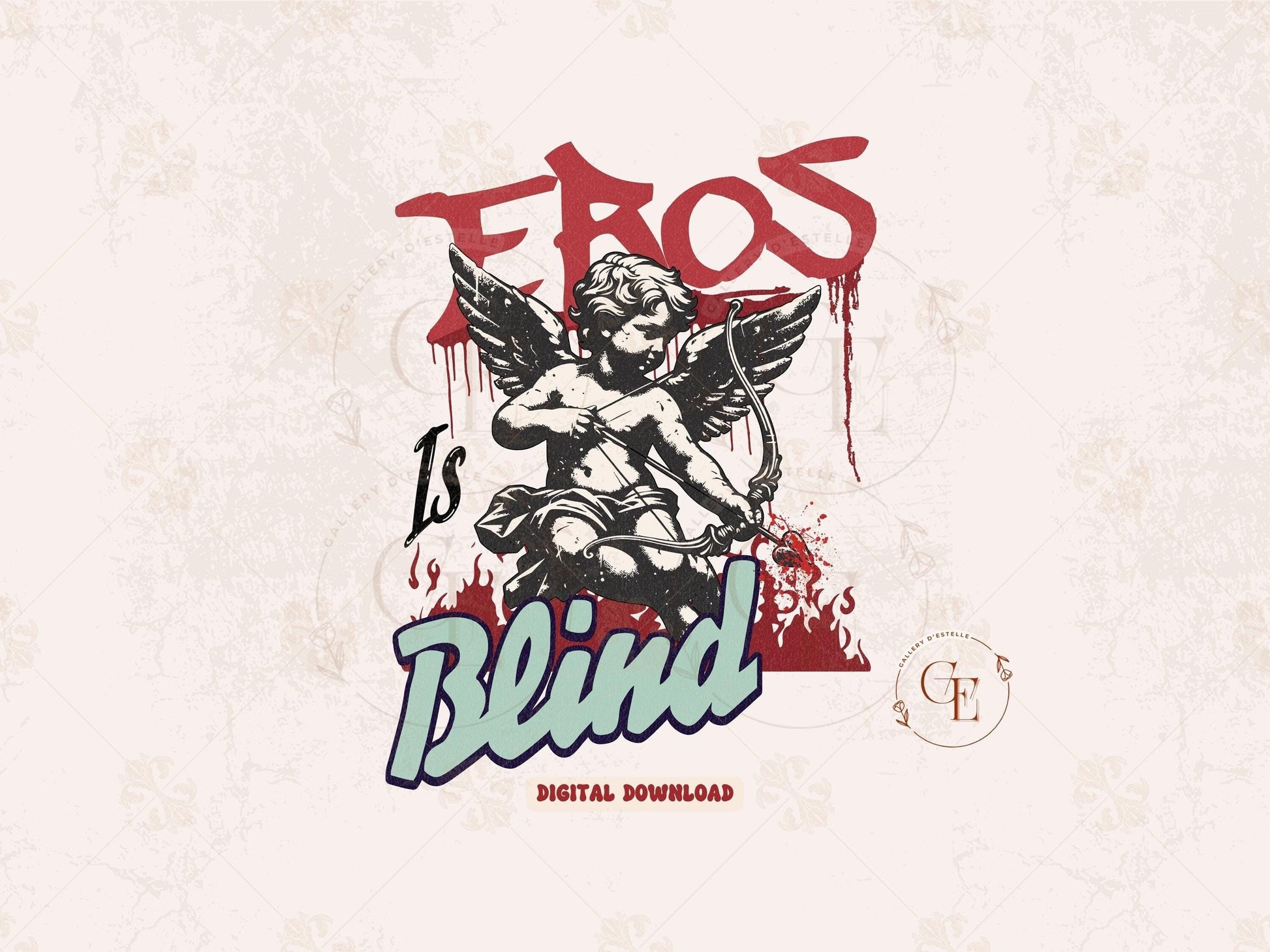 Eros is Blind PNG, Vintage Greek Cupid Love Graphic, Trendy Gothic Valentines Shirt Design