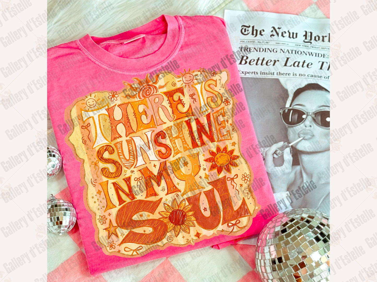 There is Sunshine in My Soul PNG, Retro Preppy Sun Graphic, Striped Beach Shirt Design