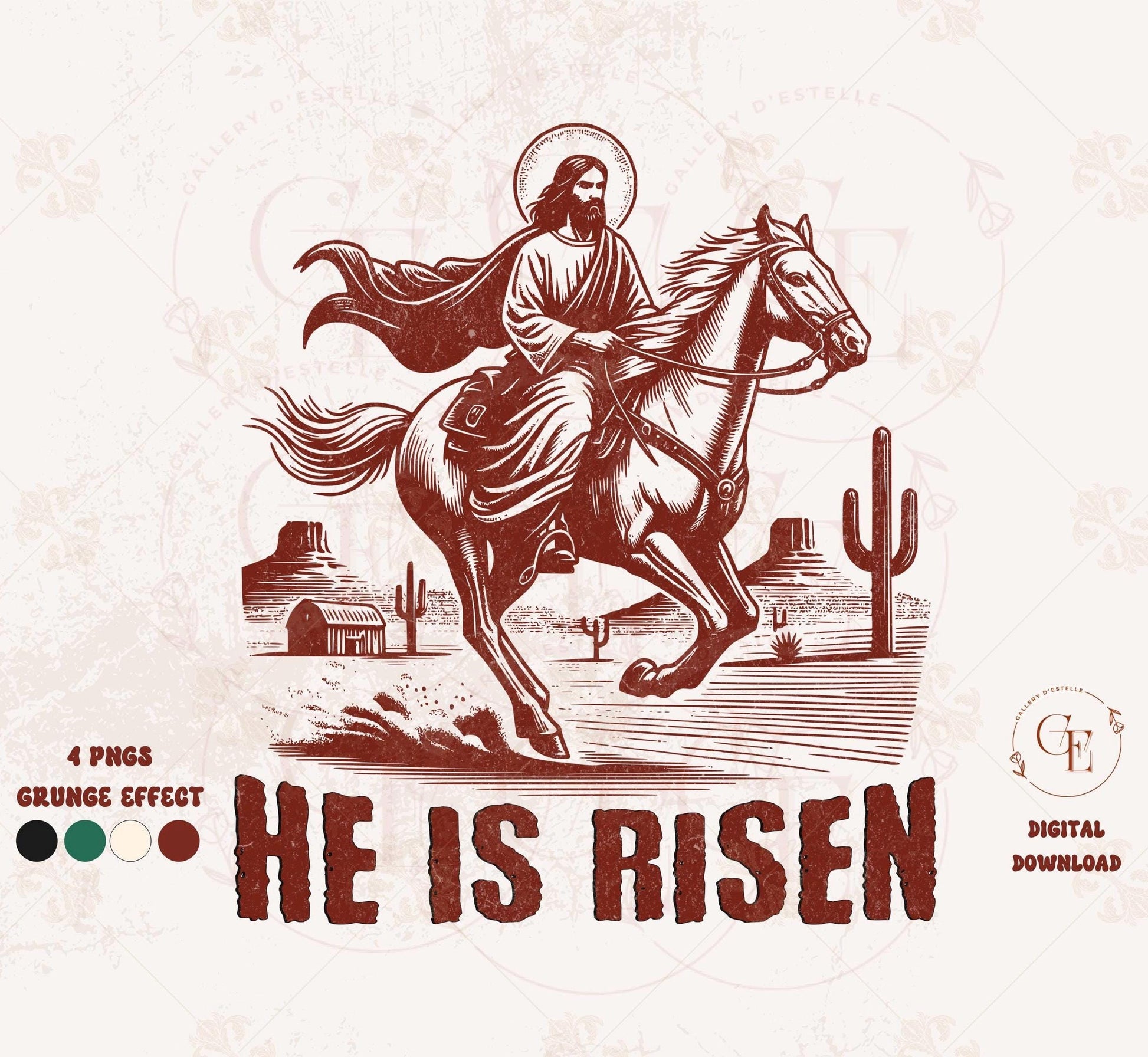 He is Risen PNG, Vintage Western Christian Graphic, Cowboy Jesus Art, Religious Easter Country Shirt Design