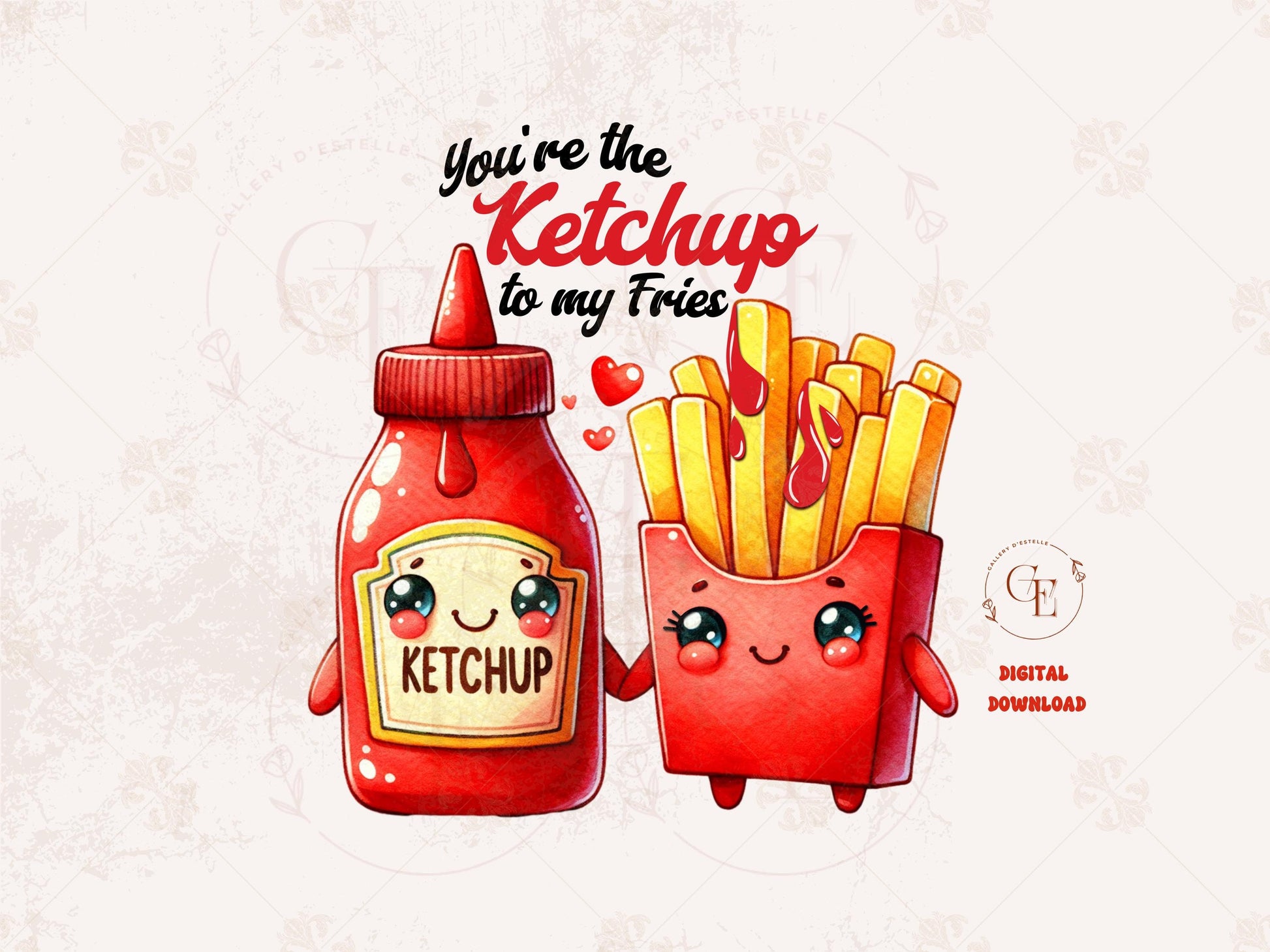 You're the Ketchup to My Fries PNG, Cute Retro Love Couple Art, Funny Valentines Shirt Design