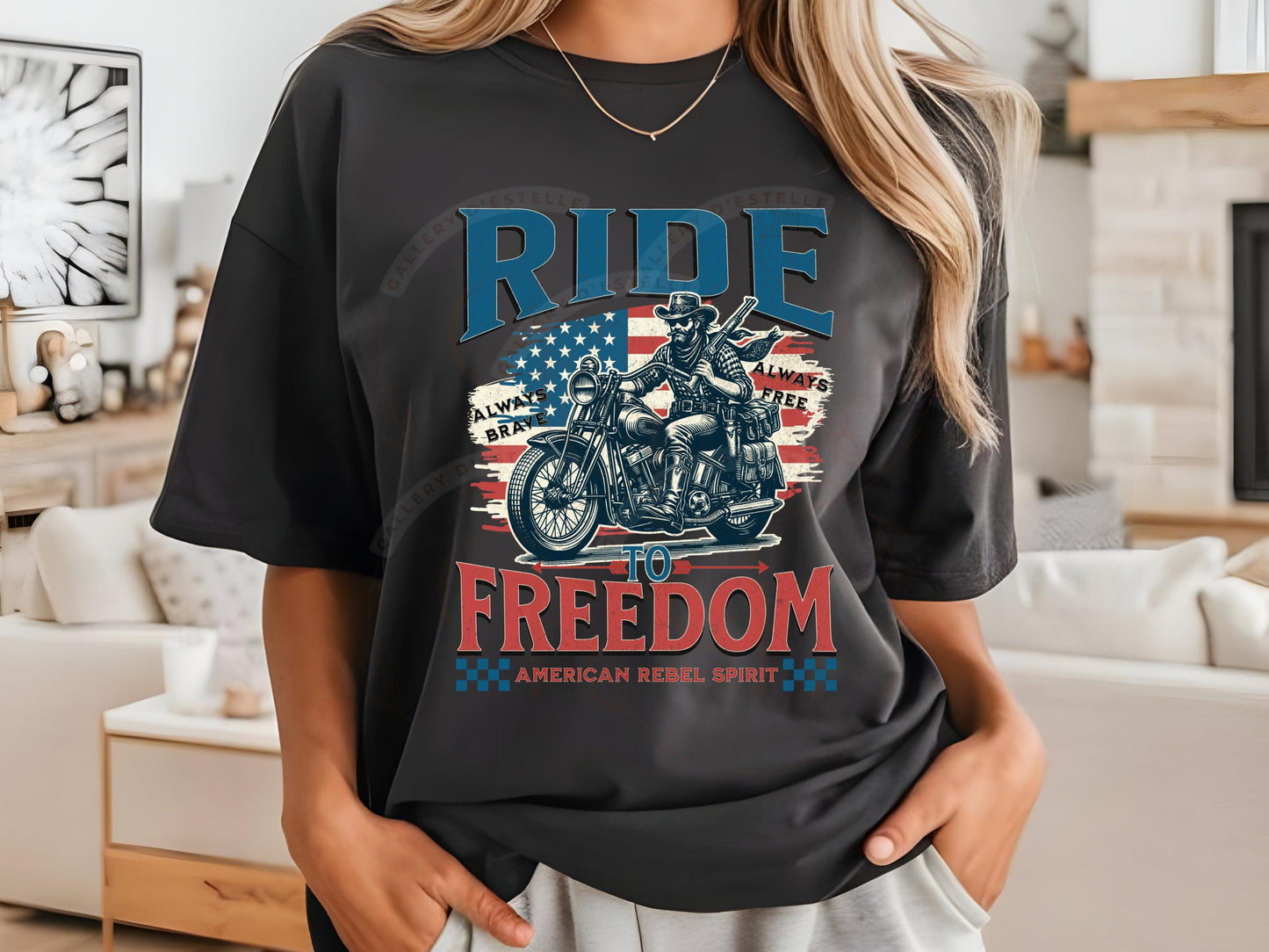 American Rebel Cowboy PNG, Vintage Motorcycle Biker Graphic, Edgy Western Independence Day Shirt Design