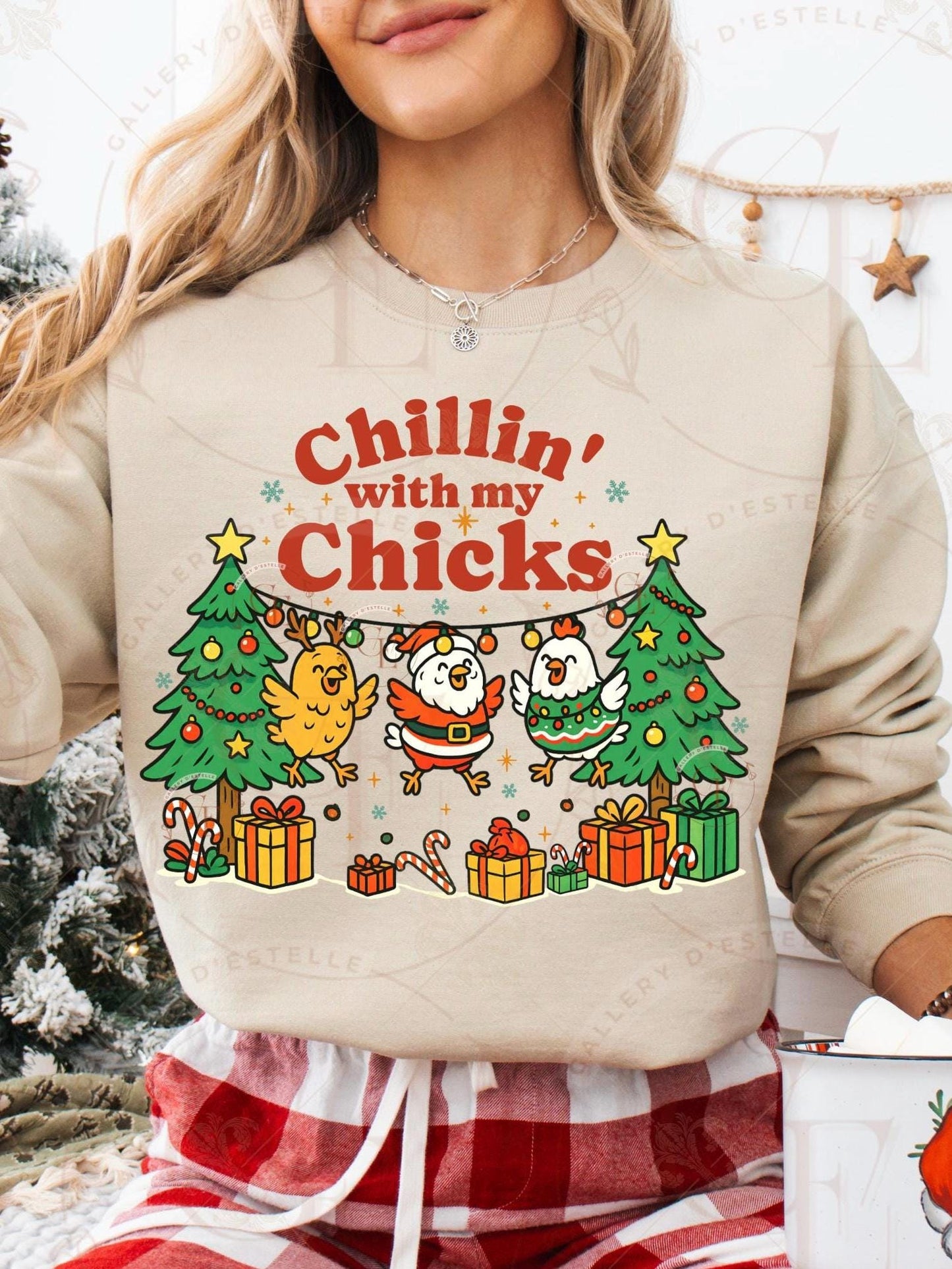 Chillin With My Chicks Christmas PNG, Funny Festive Chicken Graphic, Retro Farmhouse Holiday Sublimation, Trendy Chick Shirt Design
