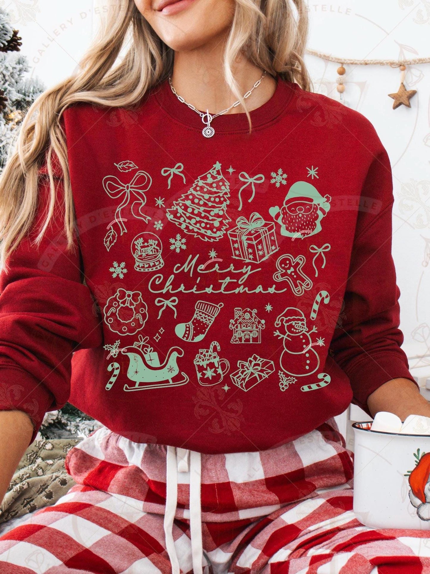 Retro Merry Christmas PNG, Festive Santa Christmas Tree Collage, Trendy Coquette Holiday Shirt Design