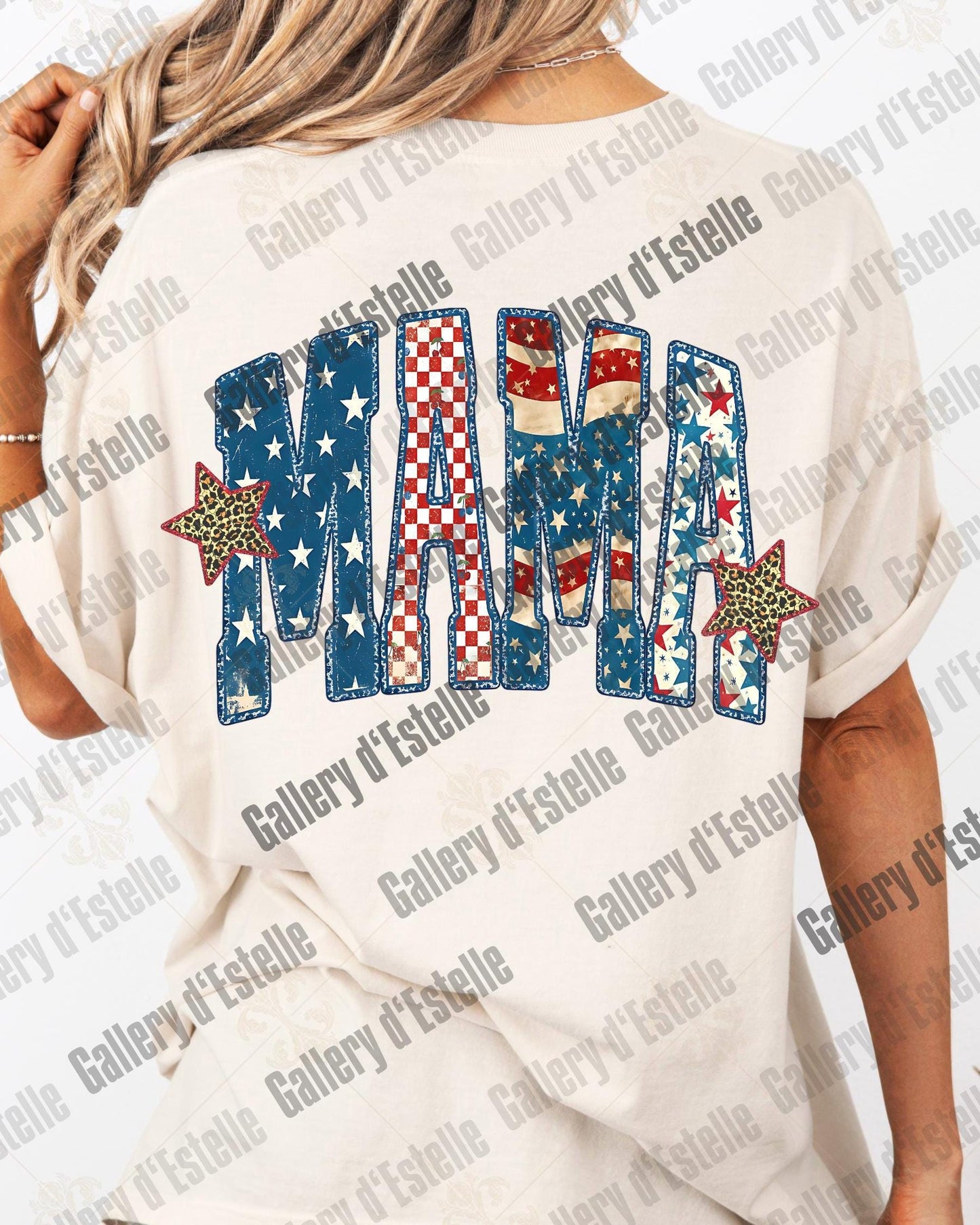 Y2K Patriotic Mama PNG, Preppy Americana Checkered Graphic, Edgy 4th of July Mom Shirt Design