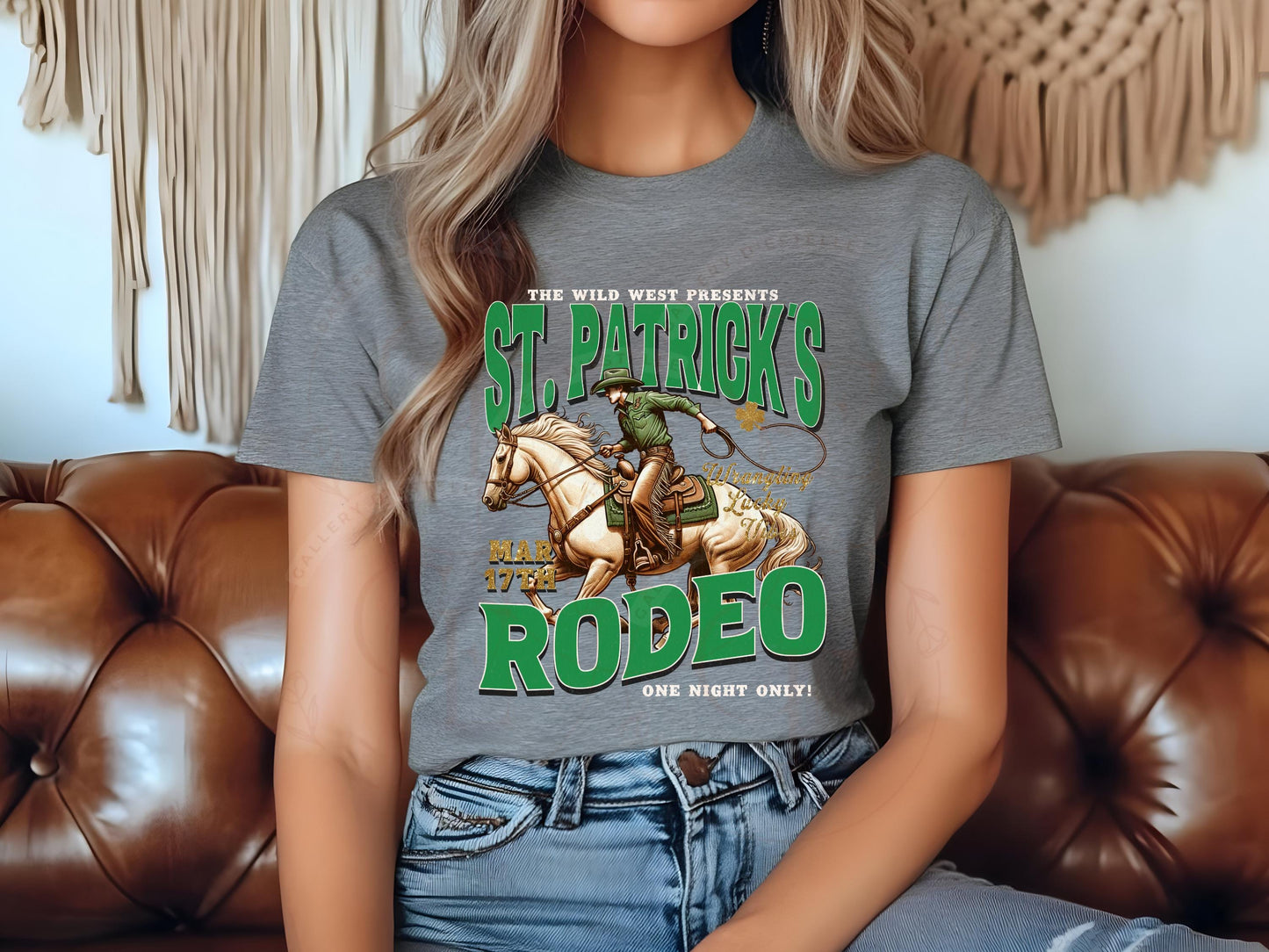 St. Patrick's Rodeo Western PNG, Vintage Lucky Cowboy Shamrock Graphic, Festive Country Shirt Design
