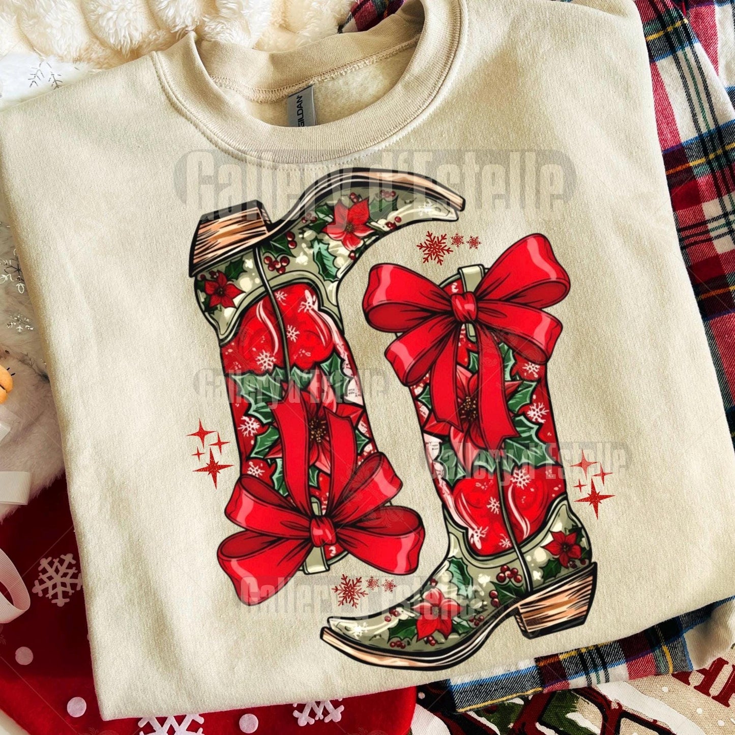 Christmas Howdy Boots PNG, Festive Cowboy Graphic, Coquette Cowgirl Holiday Art, Country Chic Shirt Design