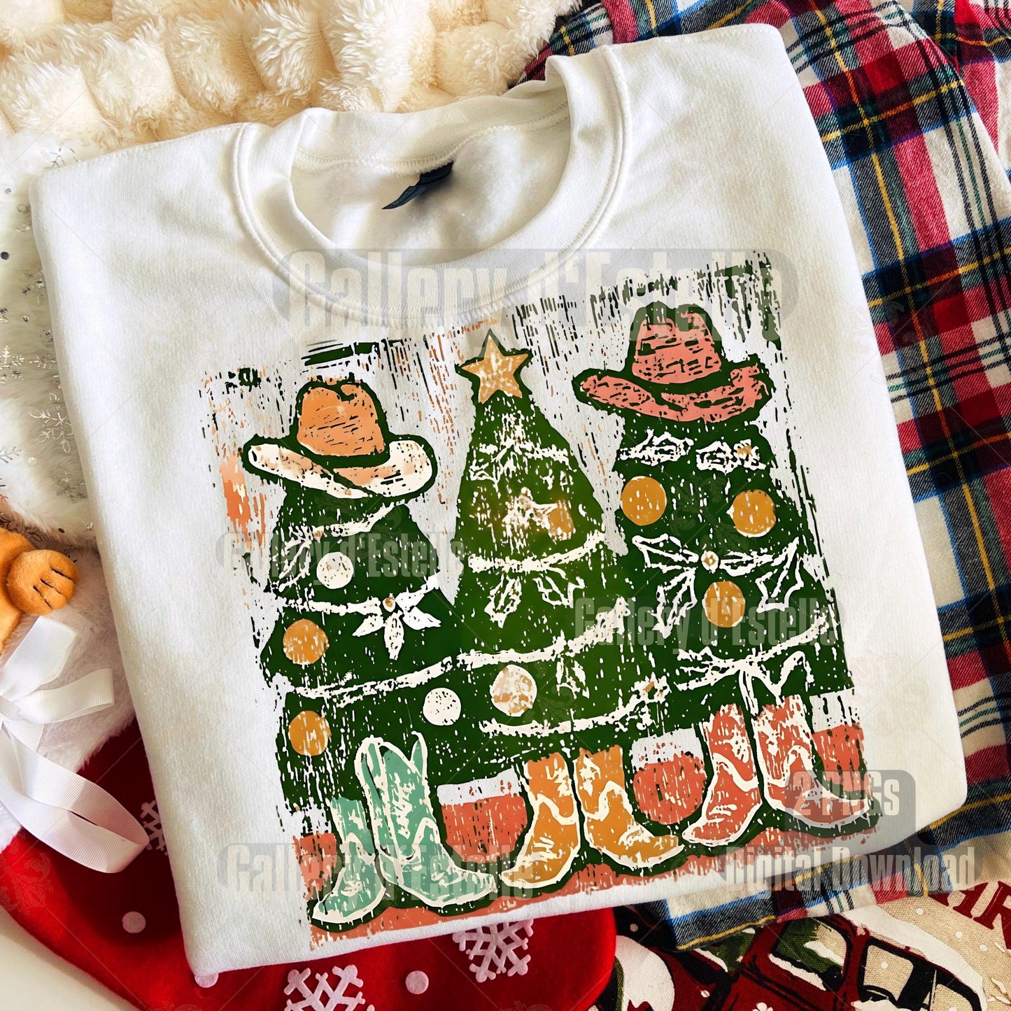 Howdy Trees Western PNG, Festive Cowboy Christmas Graphic, Coquette Cowgirl Holiday Art, Trendy Country Shirt Design