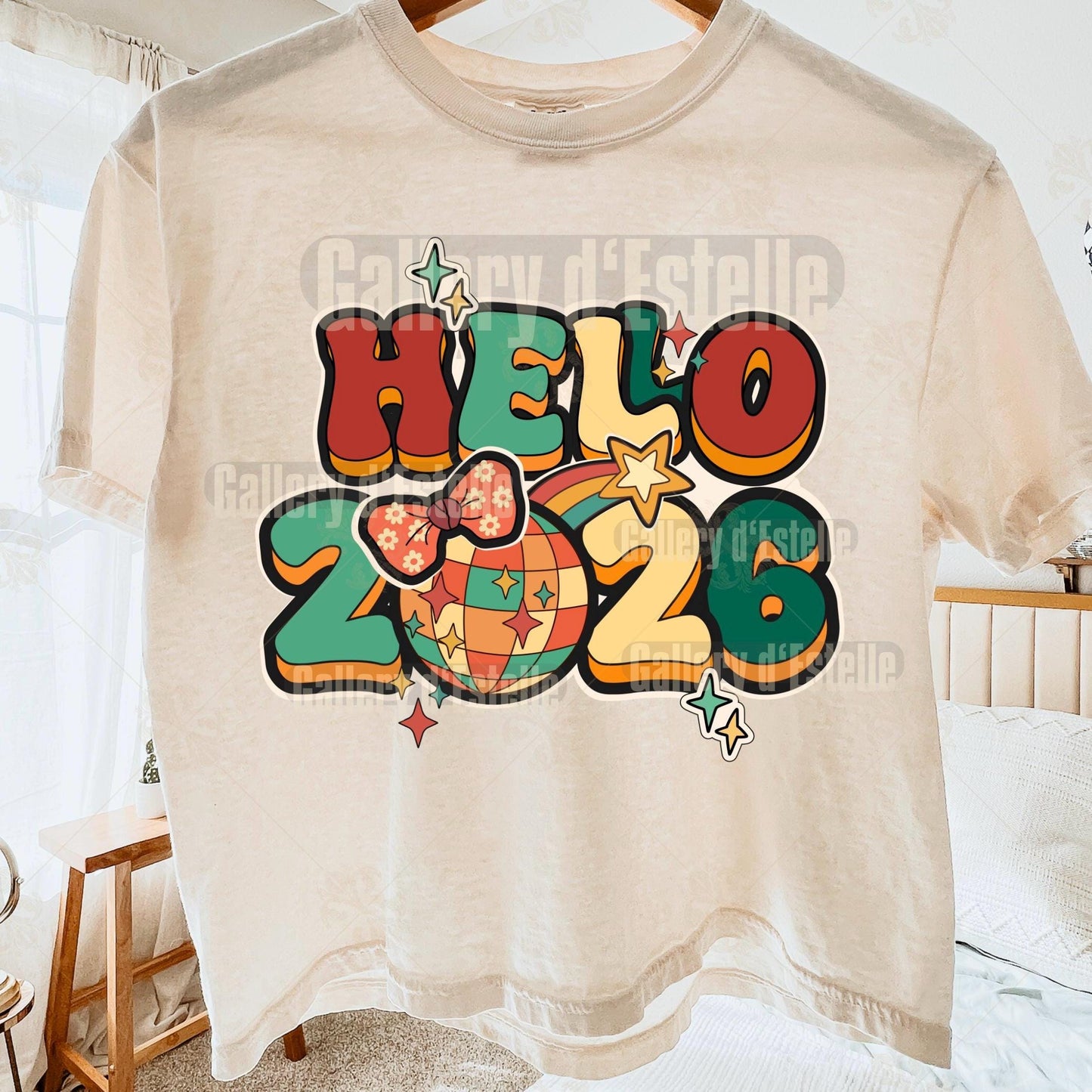 Retro Hello 2026 PNG, Groovy New Year Eve Graphic, Festive Shirt Design