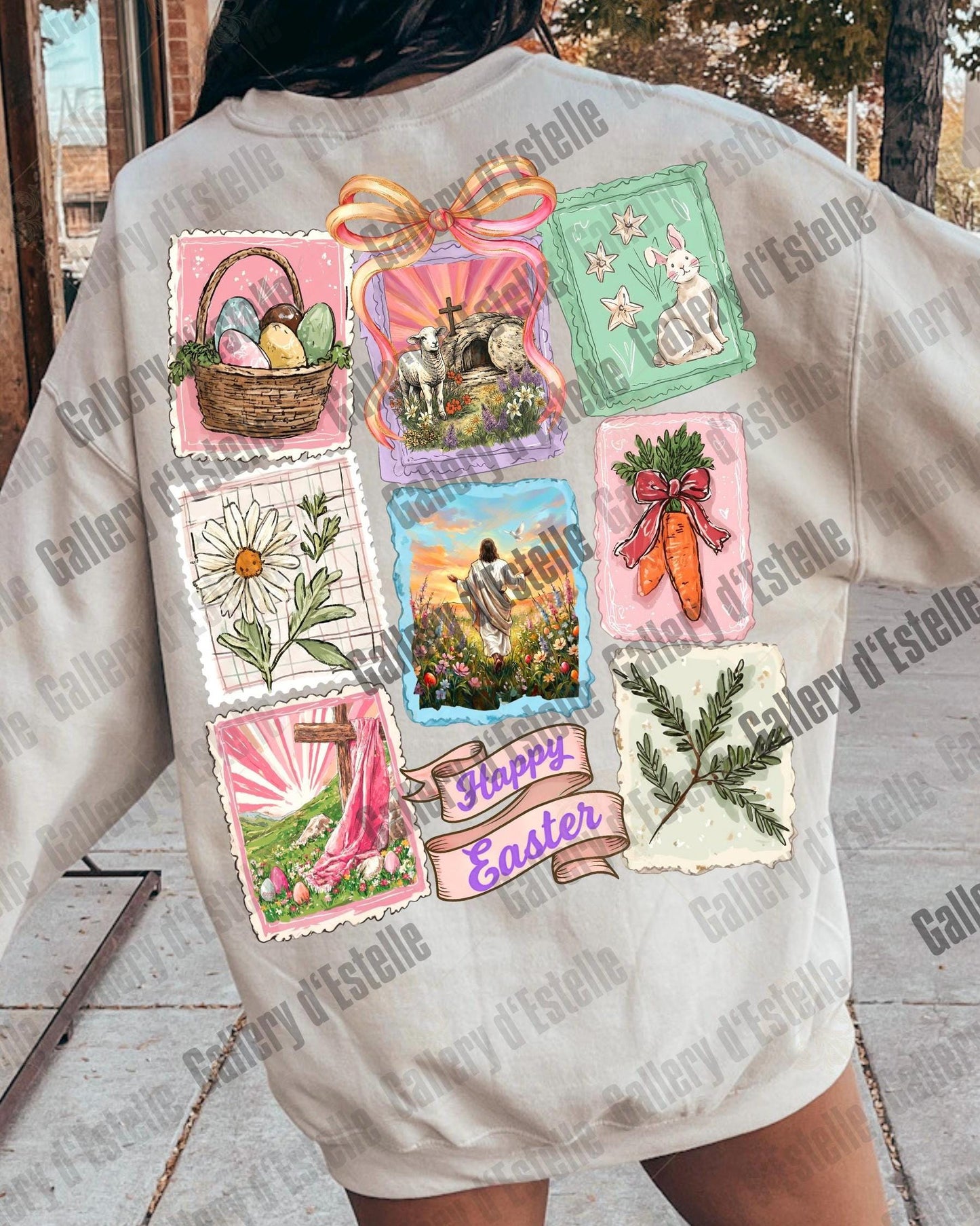Retro Easter Stamp PNG, Jesus Resurrection Collage Art, Vintage Christian Floral Graphic, Coquette Faith Shirt Design