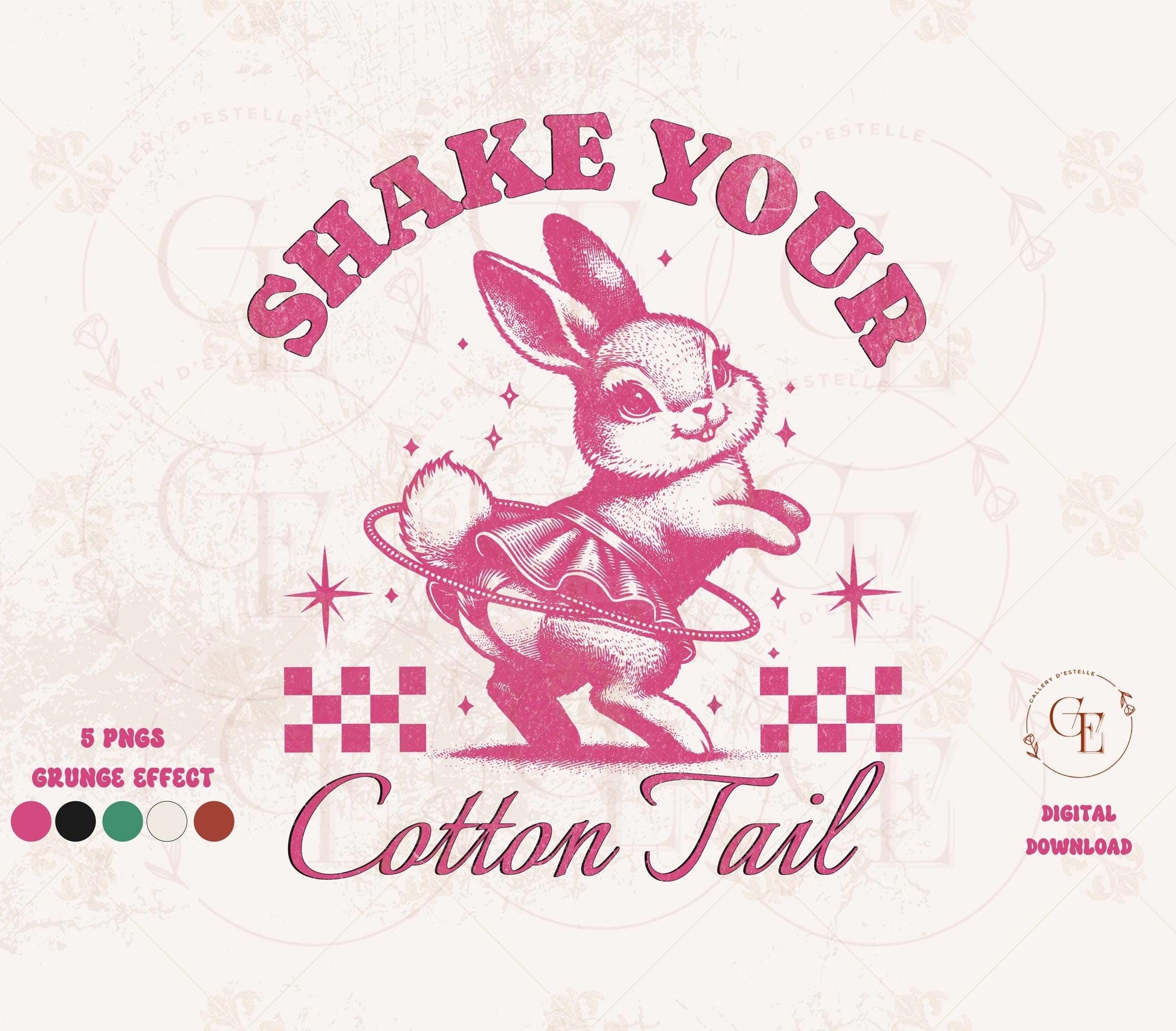 Shake Your Cotton Tail PNG, Cute Retro Easter Bunny Graphic, Vintage Sassy Rabbit Sublimation, Trendy Girl Shirt Design