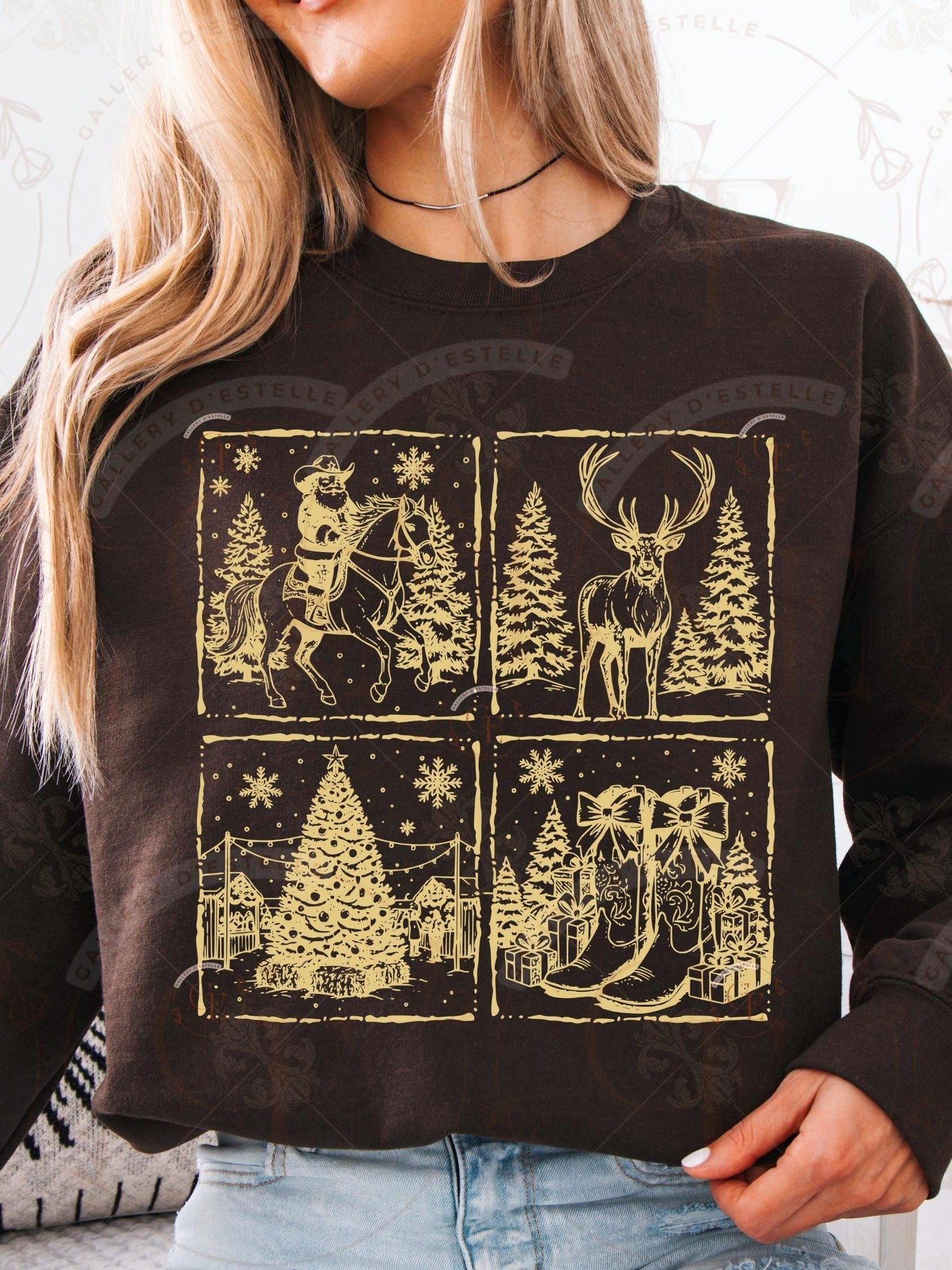 Western Christmas Stamp PNG, Retro Cowboy Santa Graphic, Coquette Holiday Country Shirt Design