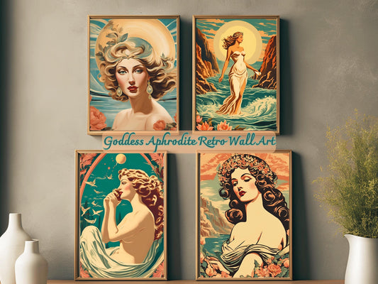 Goddess Aphrodite Retro Set, Vintage Hellenic Mythology Wall Art, Elegant Godess of Love Home Decor
