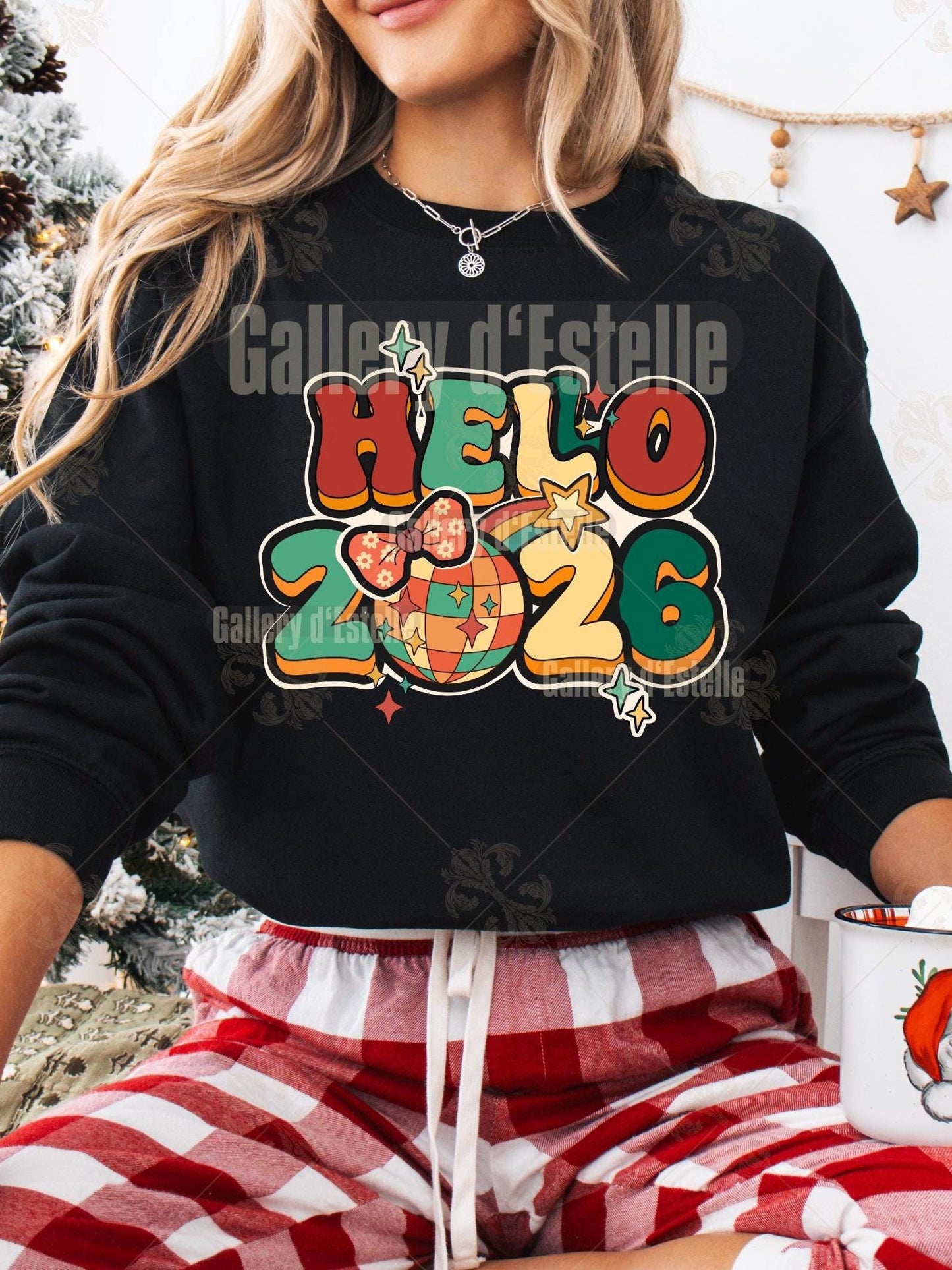 Retro Hello 2026 PNG, Groovy New Year Eve Graphic, Festive Shirt Design