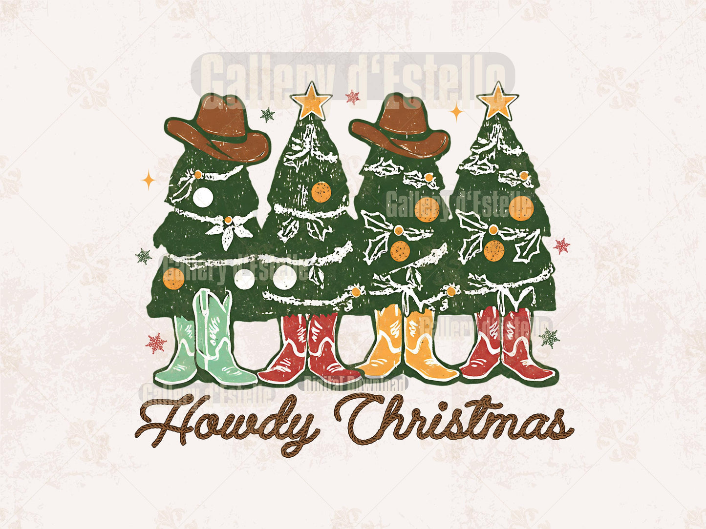 Howdy Christmas Trees PNG, Retro Western Holiday Graphic, Festive Cowboy Art, Trendy Country Shirt Design