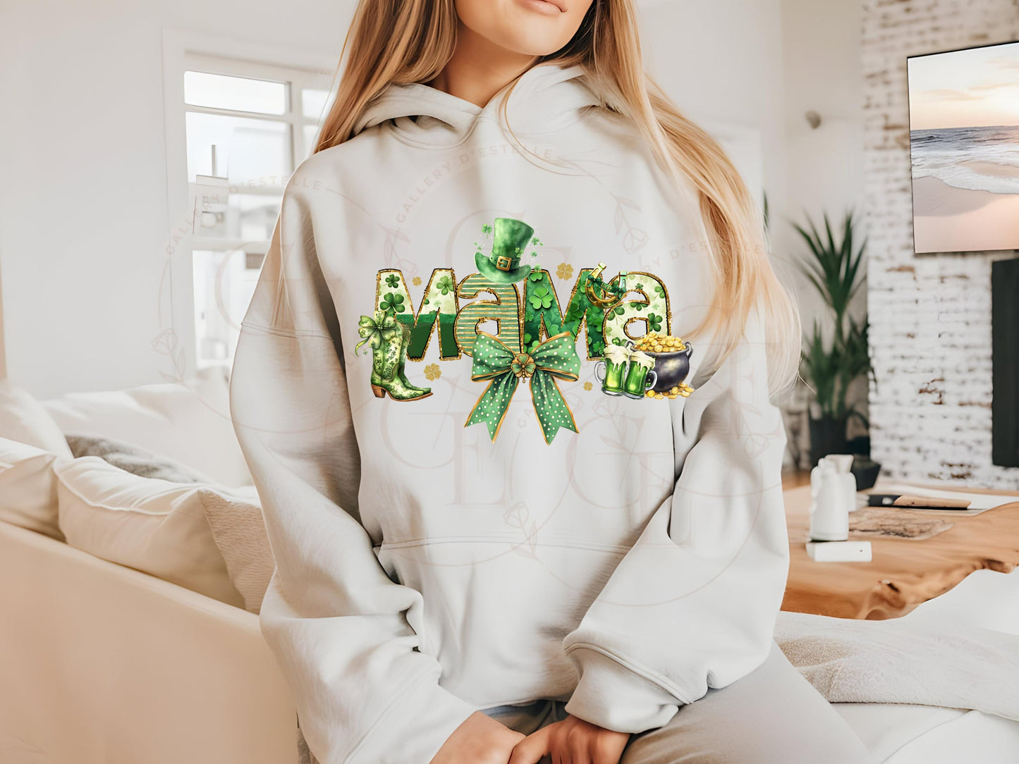 Mama Mini PNG, Glittery Coquette St. Patricks Day Graphic, Lucky Irish Charm Bow Art, Trendy Girl Shirt Design