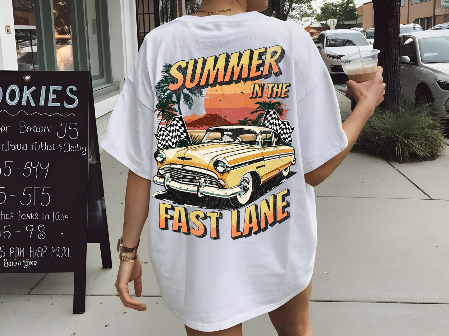 Summer in the Fast Lane PNG, Retro Vintage Race Car Graphic, Trendy Checkered Motor Club Shirt Design