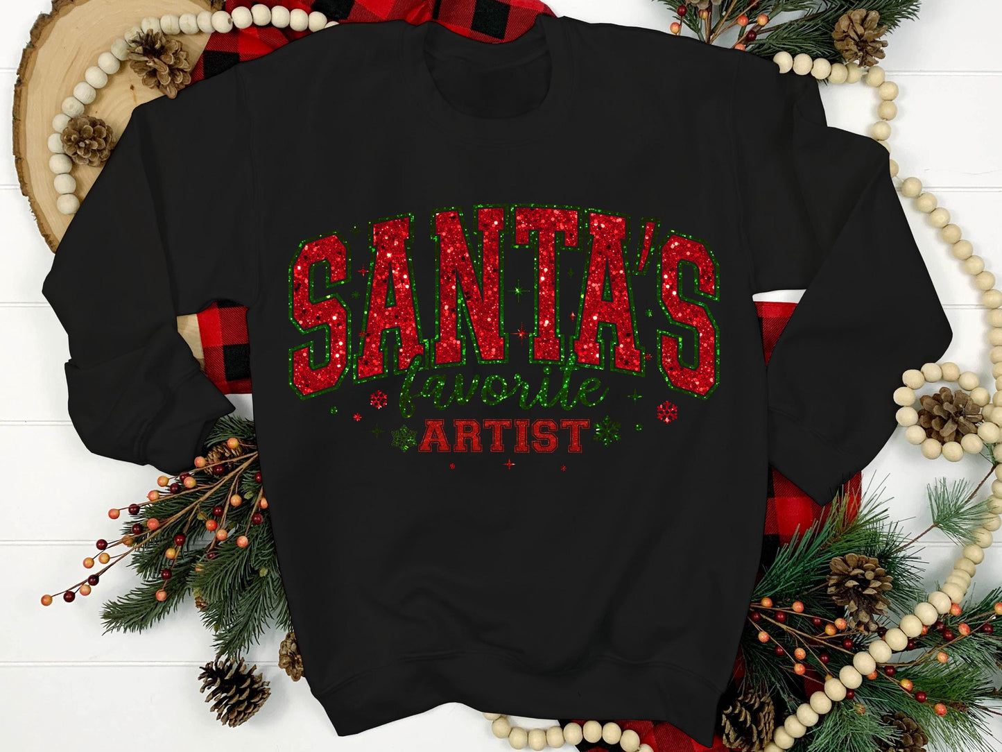 Santa's Favorite Artist PNG, Glitter Retro Christmas Graphic, Festive Santa Claus Shirt Design