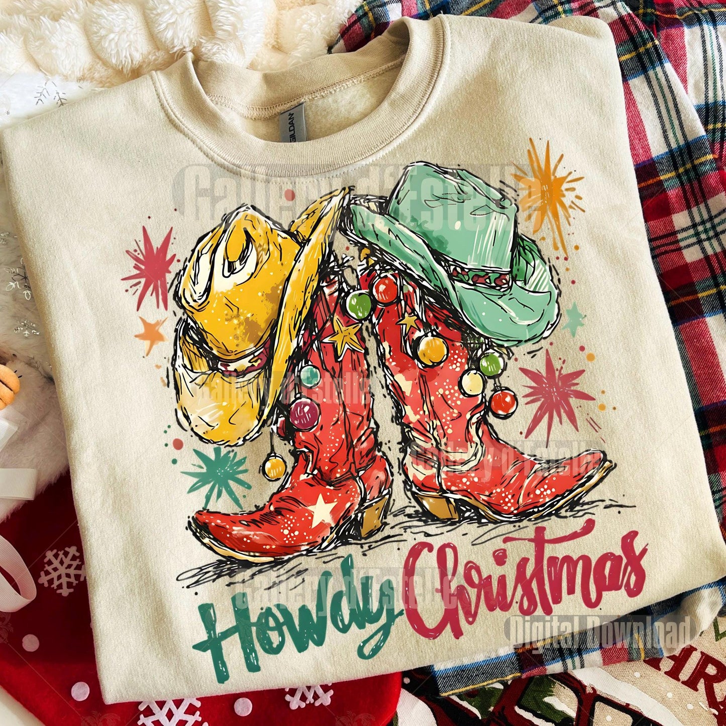 Western Howdy Boots PNG, Festive Cowboy Christmas Graphic, Coquette Cowgirl Holiday Shirt Design