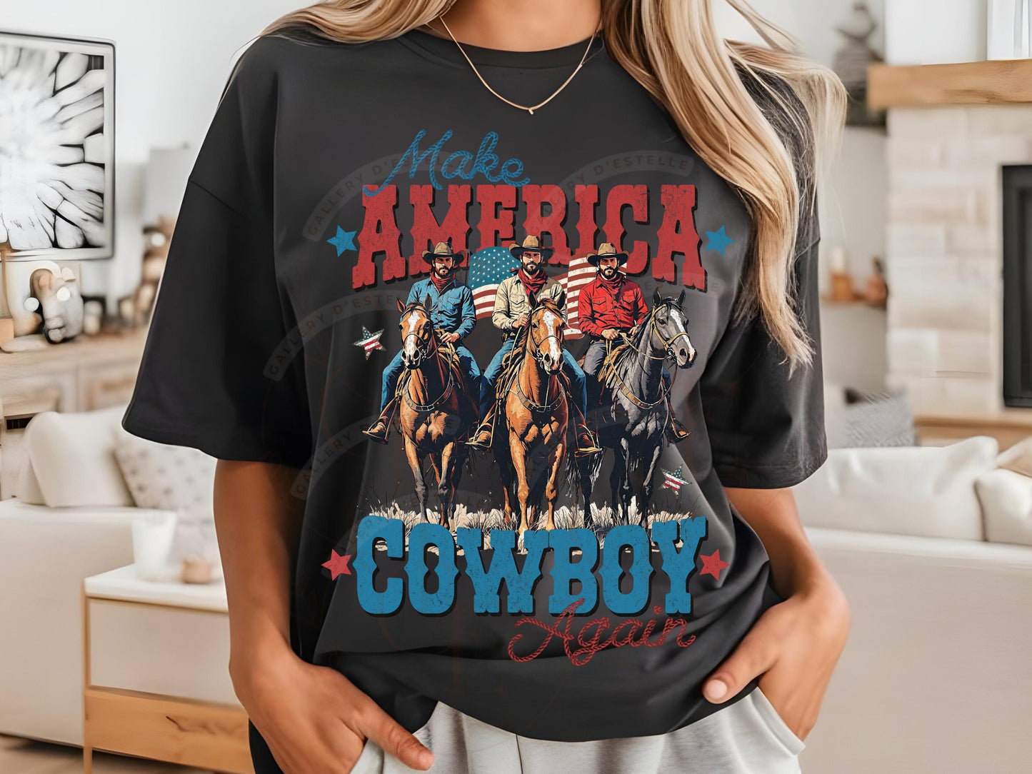 Make America Cowboy Again PNG, Retro Western 4th of July Graphic