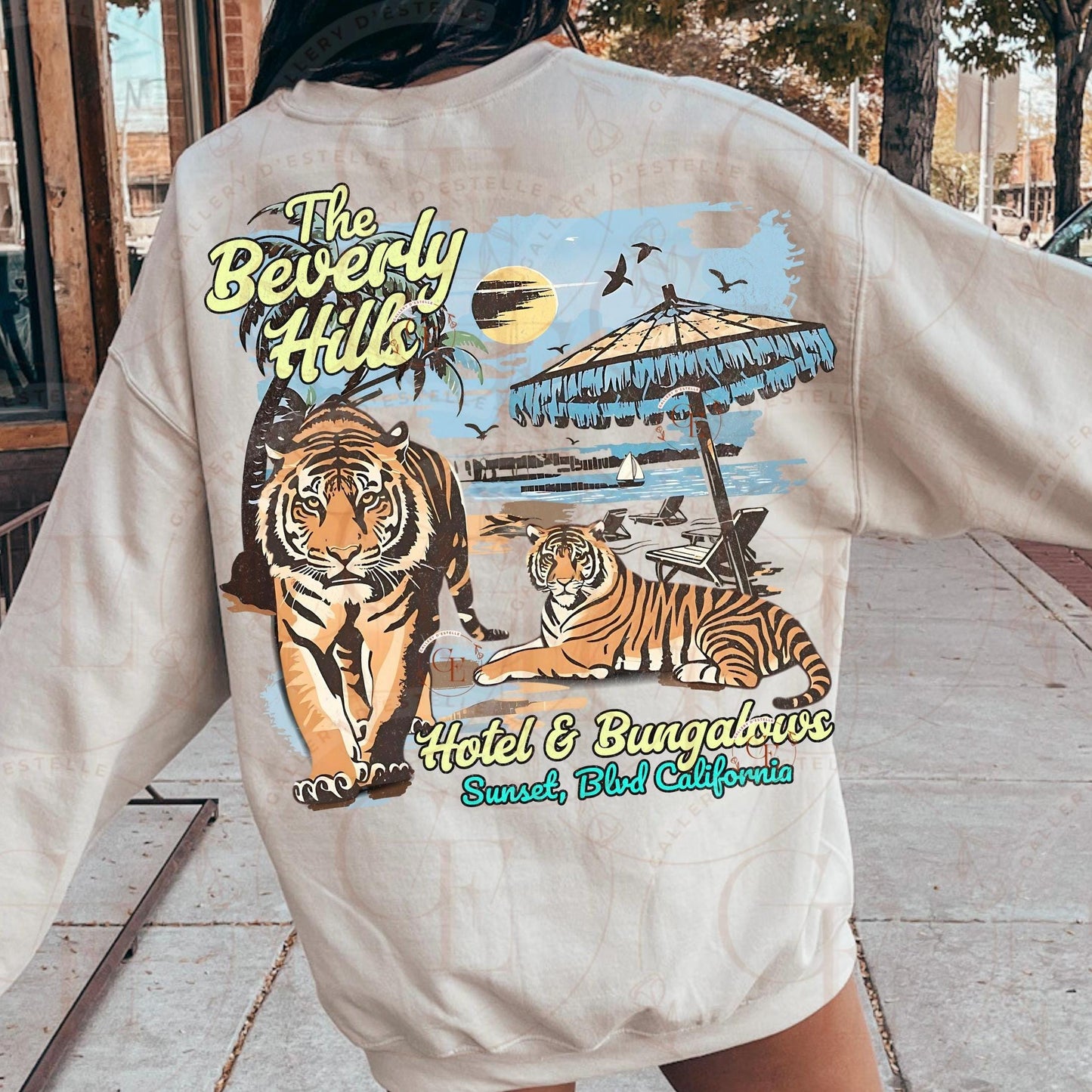 Retro Beverly Hills Tiger PNG, Vintage California Coastal Graphic, Trendy Summer Beach Shirt Design