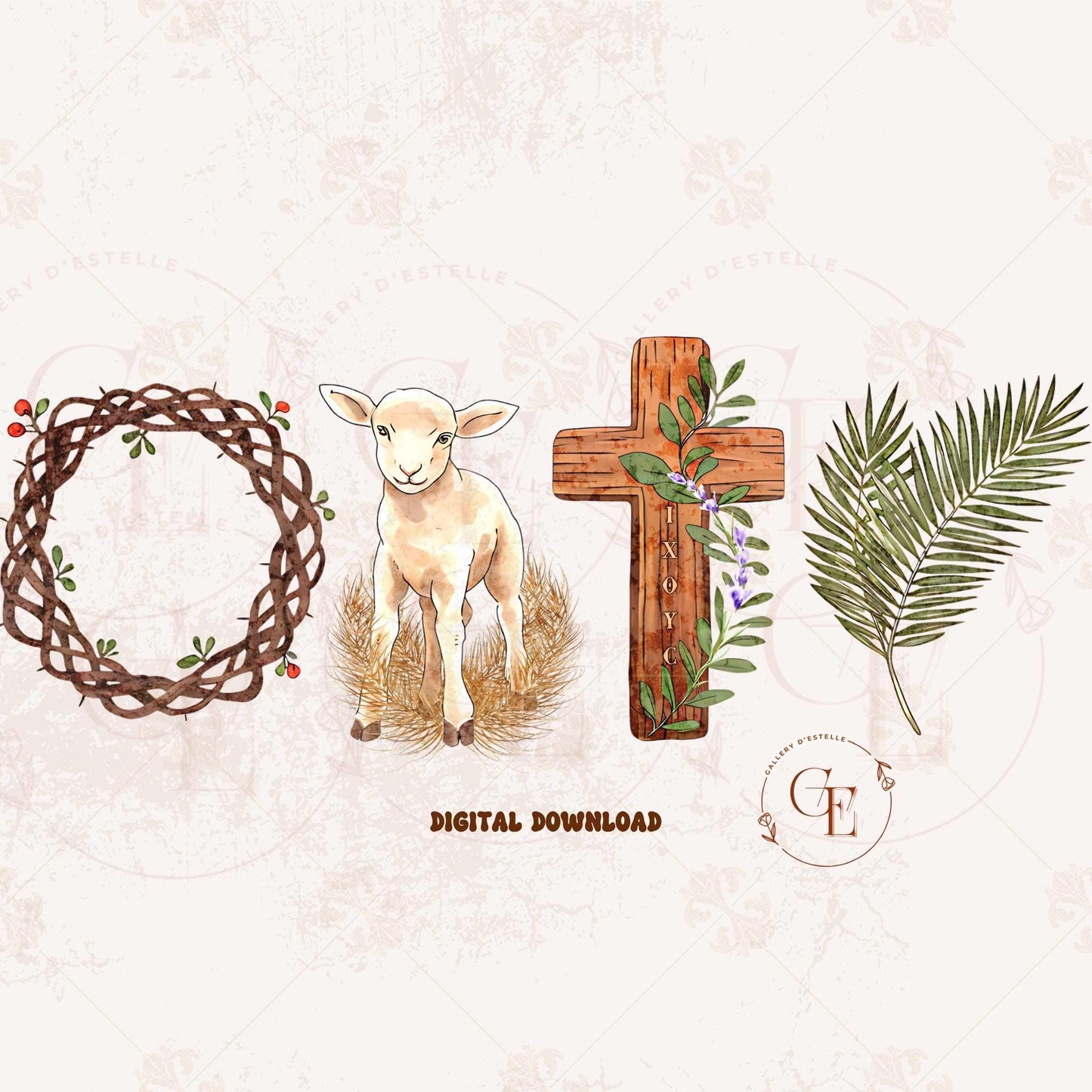 True Easter PNG, Religious Lamb Crown Cross Palm Art, He is Risen Graphic, Christian Faith Shirt Design