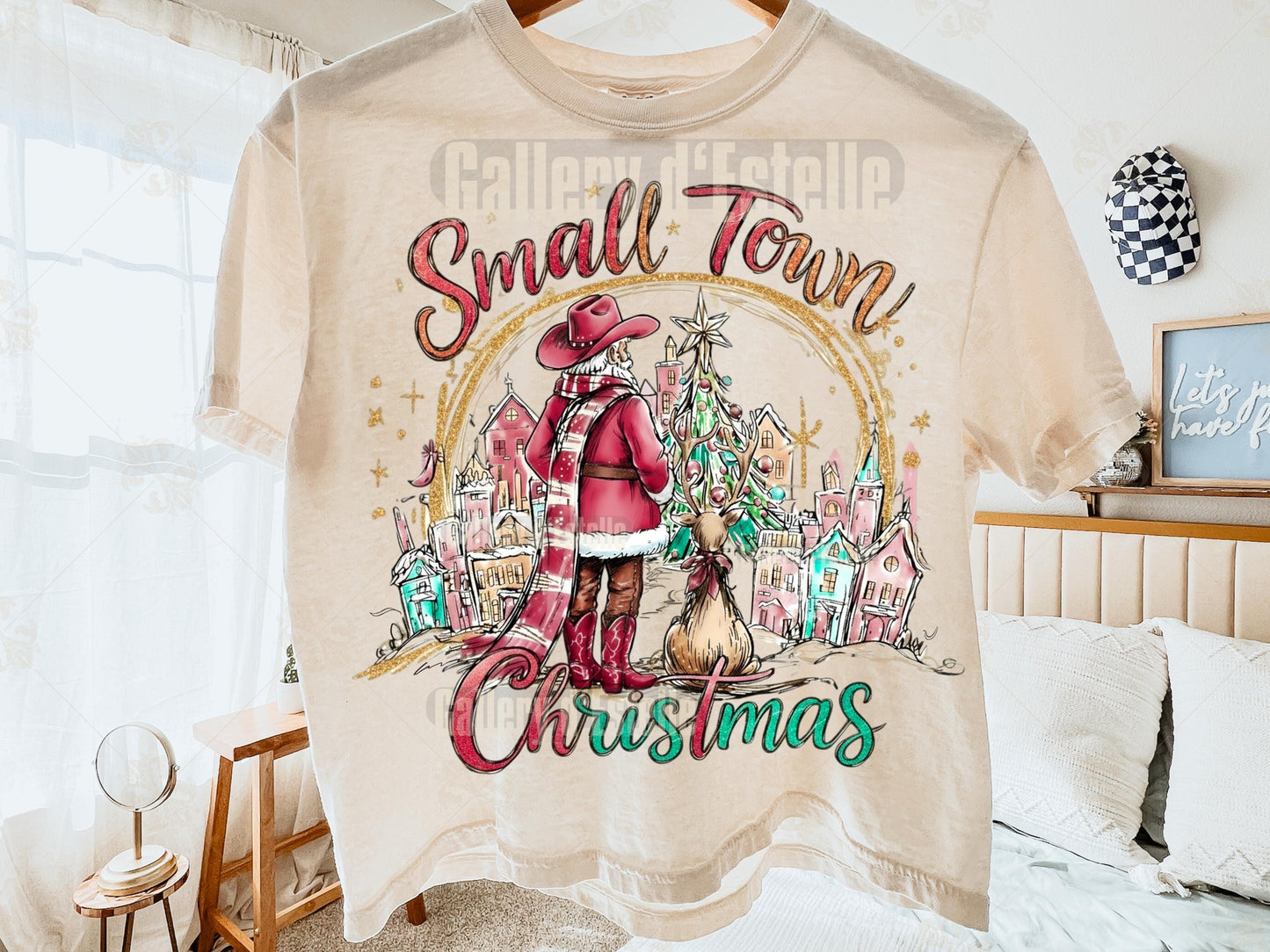Small Town Christmas PNG, Retro Western Santa Graphic, Coquette Cowgirl Holiday Shirt Design