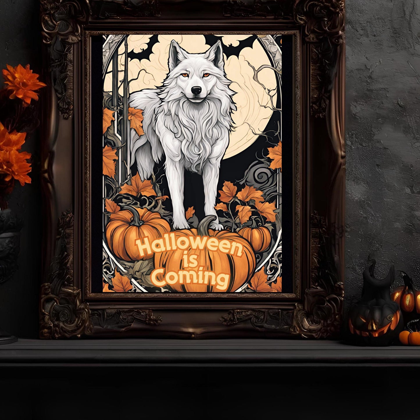 Halloween Wolves Wall Art Bundle, "House Spark" Spooky Halloween Art Nouveau Decoration