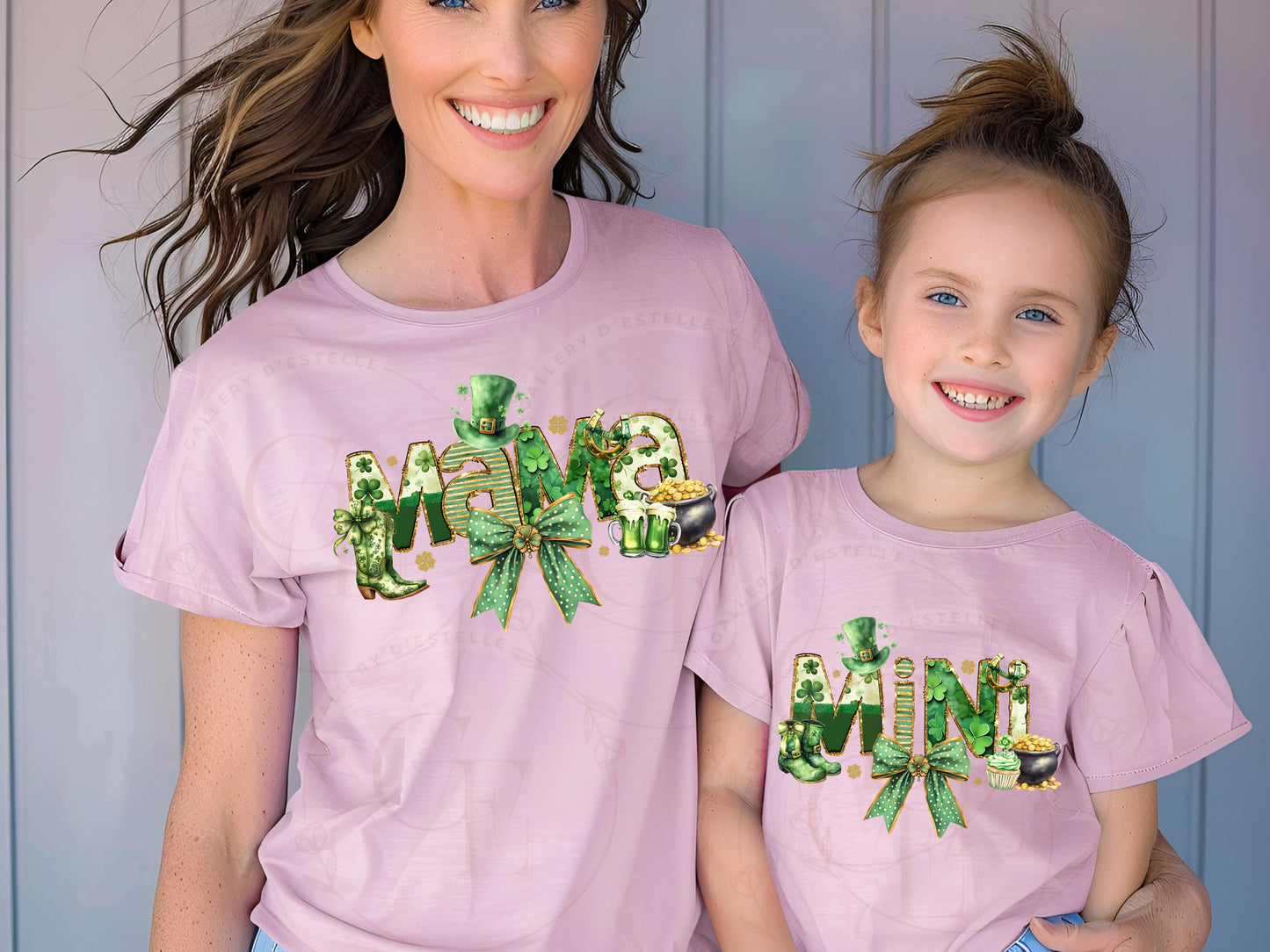 Mama Mini PNG, Glittery Coquette St. Patricks Day Graphic, Lucky Irish Charm Bow Art, Trendy Girl Shirt Design