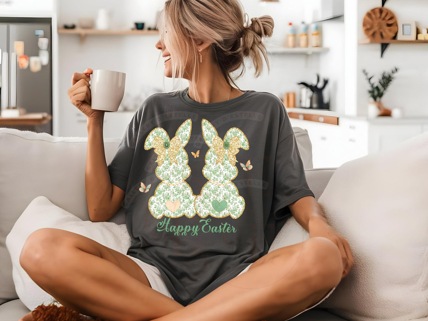 Coquette Green Toile Bunnies PNG, Vintage Glitter Lace Bow Graphic, Happy Easter Art, Country Chic Shirt Design