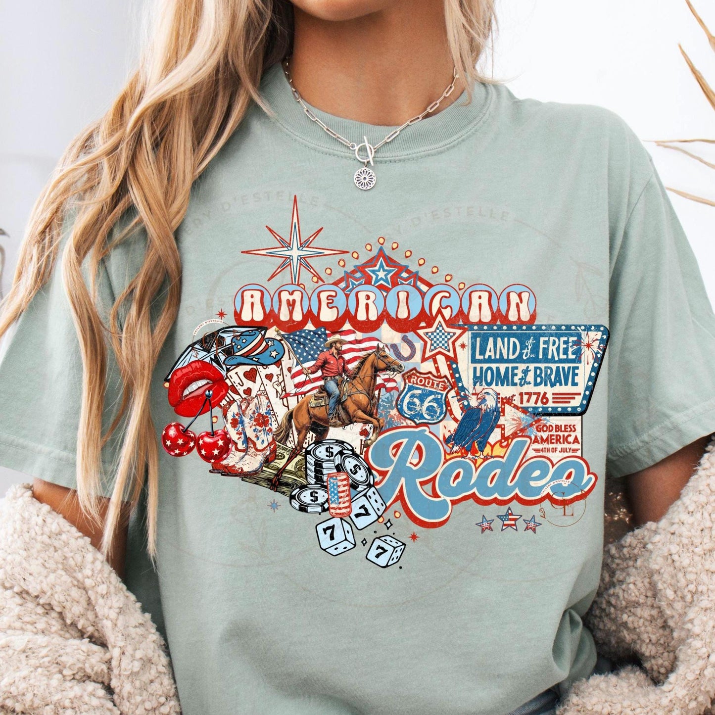 American Rodeo Western Collage PNG, Retro Cowboy Casino Graphic, Patriotic 4th of July Shirt Design