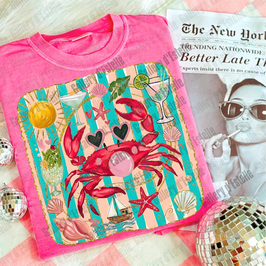 Crab Blowing Bubble PNG, Coquette Coastal Crab Graphic, Trendy Summer Beach Shirt Design