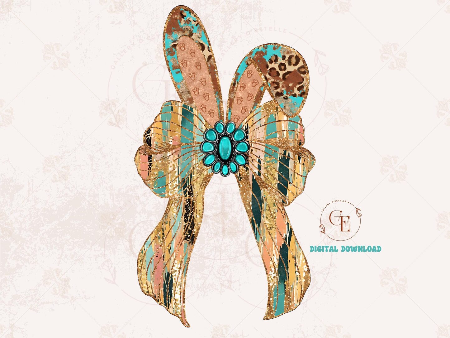 Western Coquette Glitter Bow PNG, Gold Brushstroke Easter Bunny Graphic, Trendy Cowgirl Shirt Design