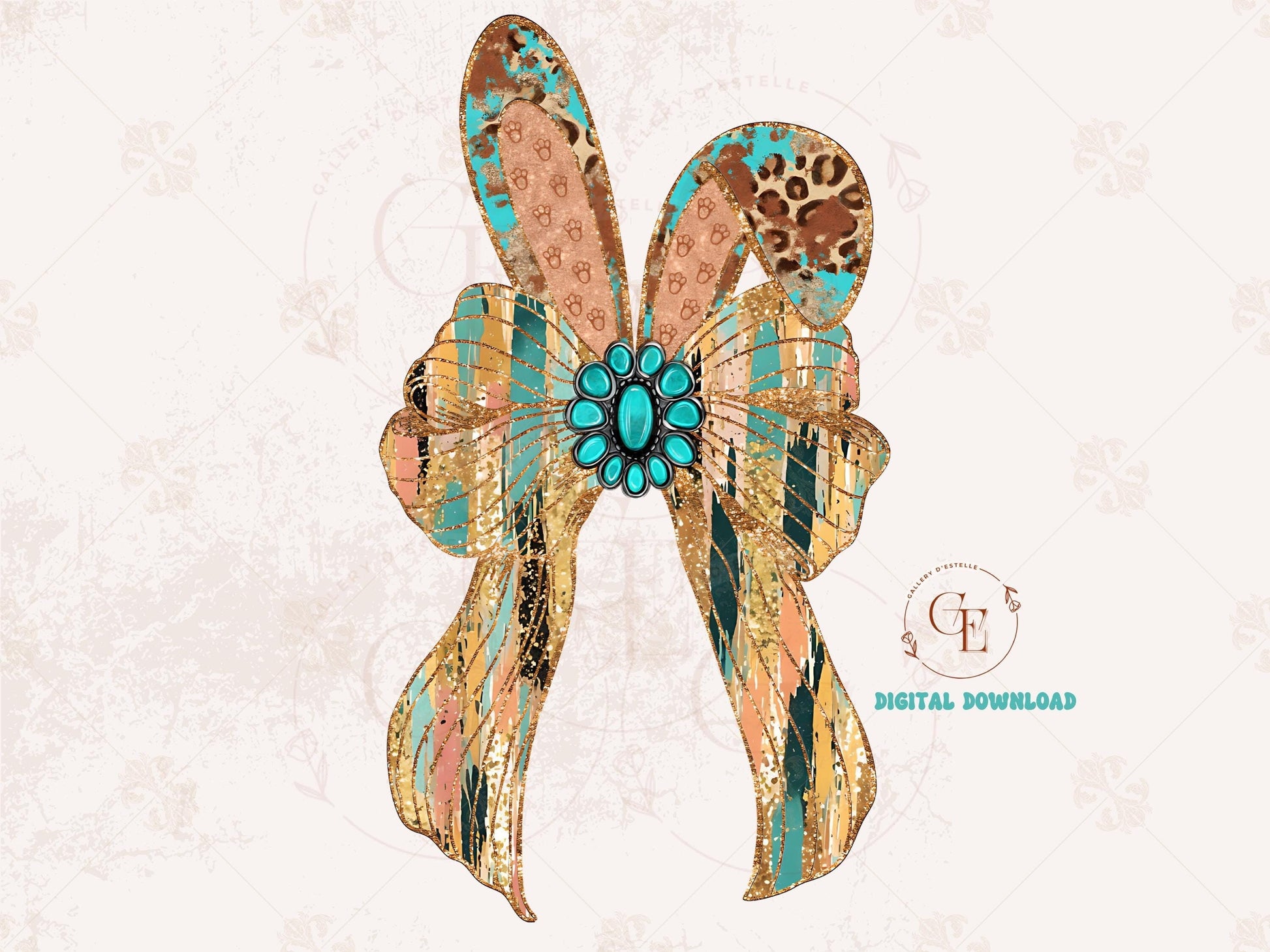 Western Coquette Glitter Bow PNG, Gold Brushstroke Easter Bunny Graphic, Trendy Cowgirl Shirt Design